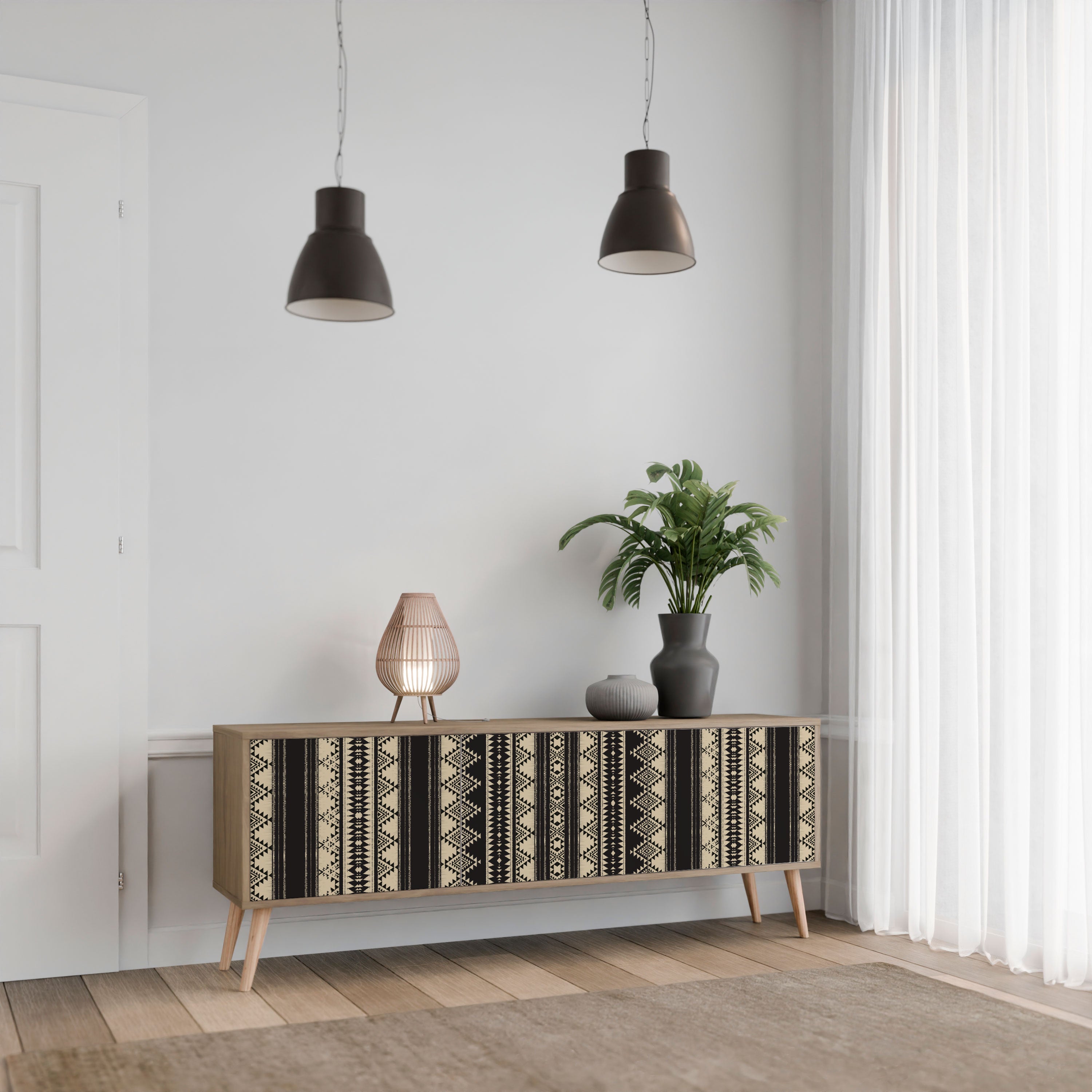 Mueble de TV AZTEC de 3 puertas con efecto roble