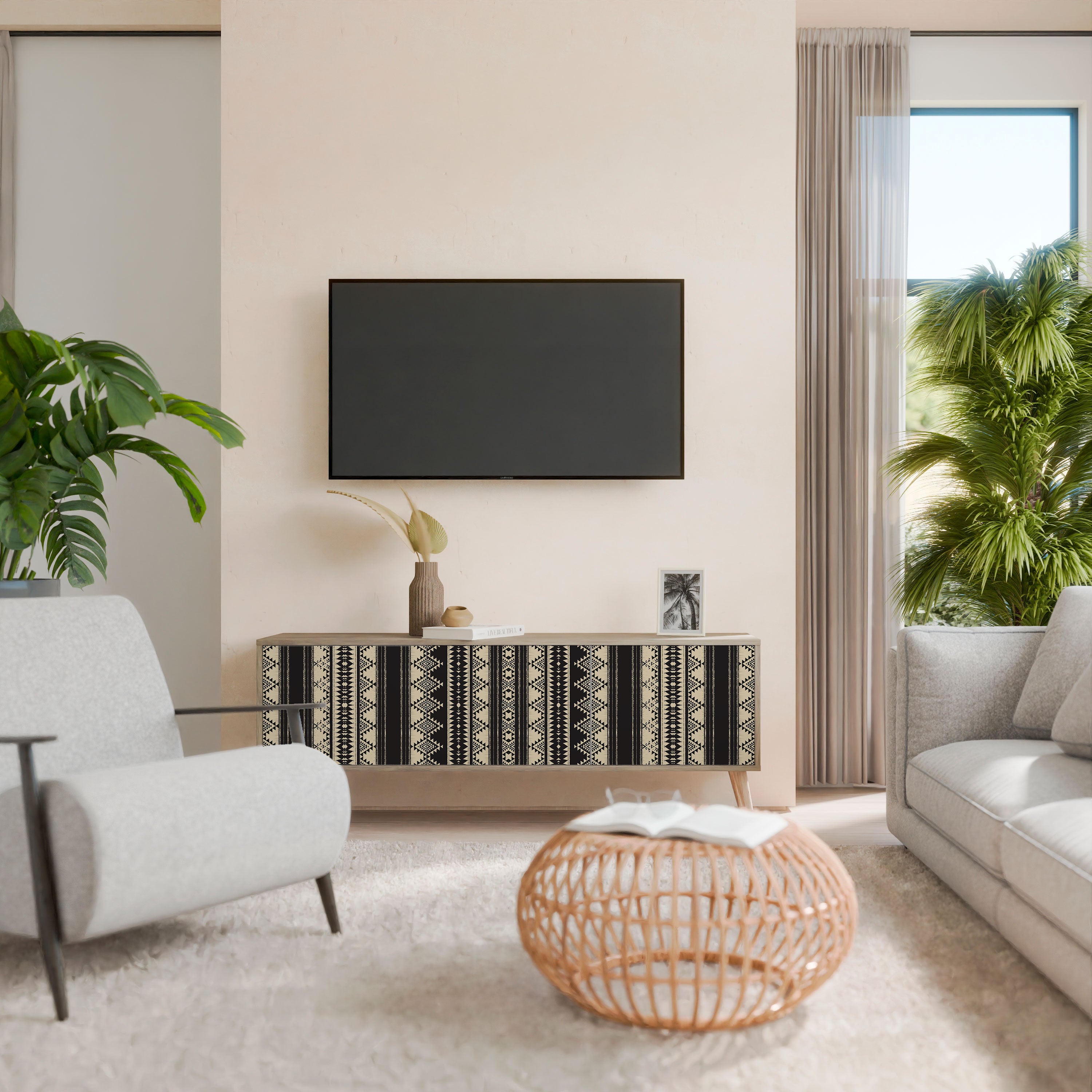 Mueble de TV AZTEC de 3 puertas con efecto roble