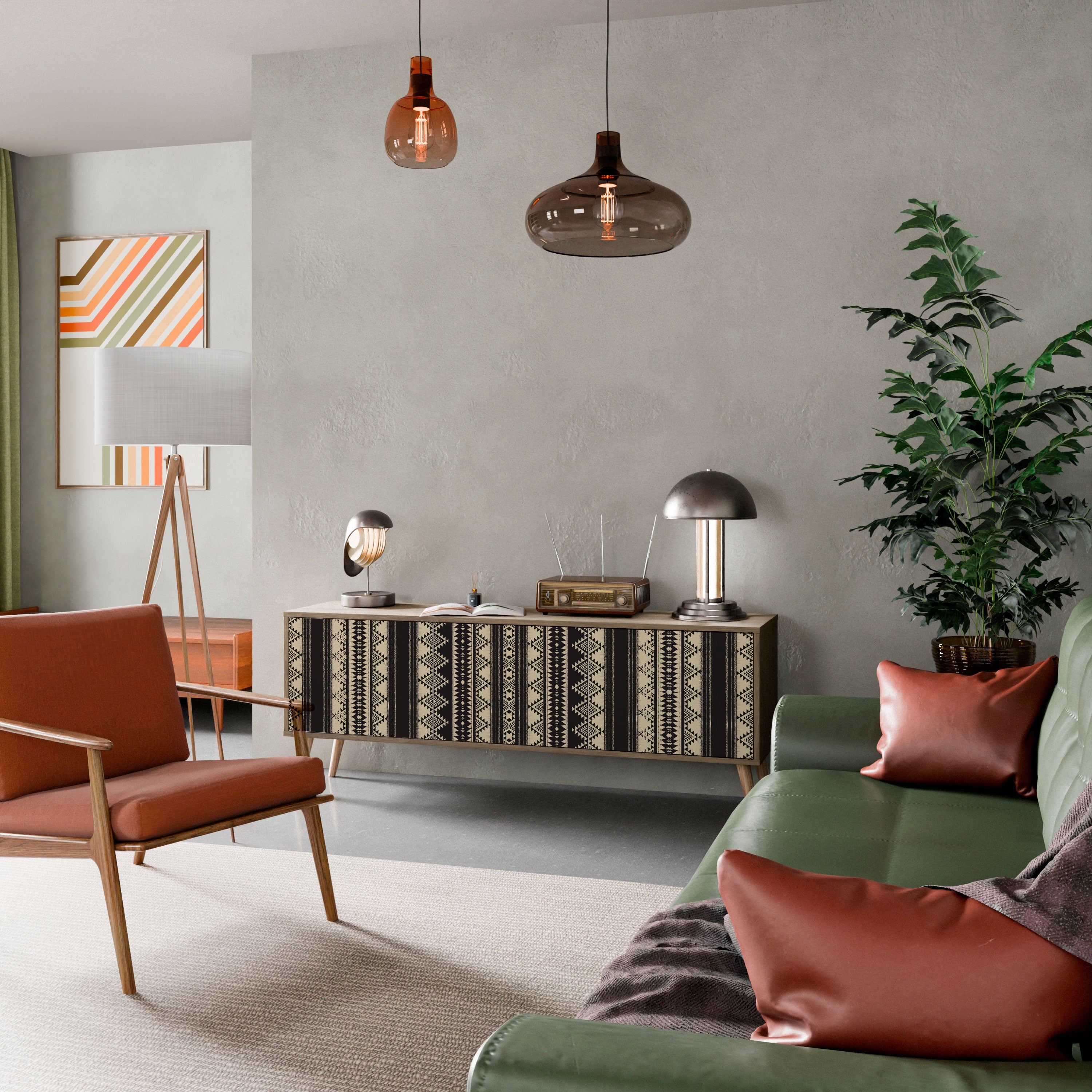 Mueble de TV AZTEC de 3 puertas con efecto roble