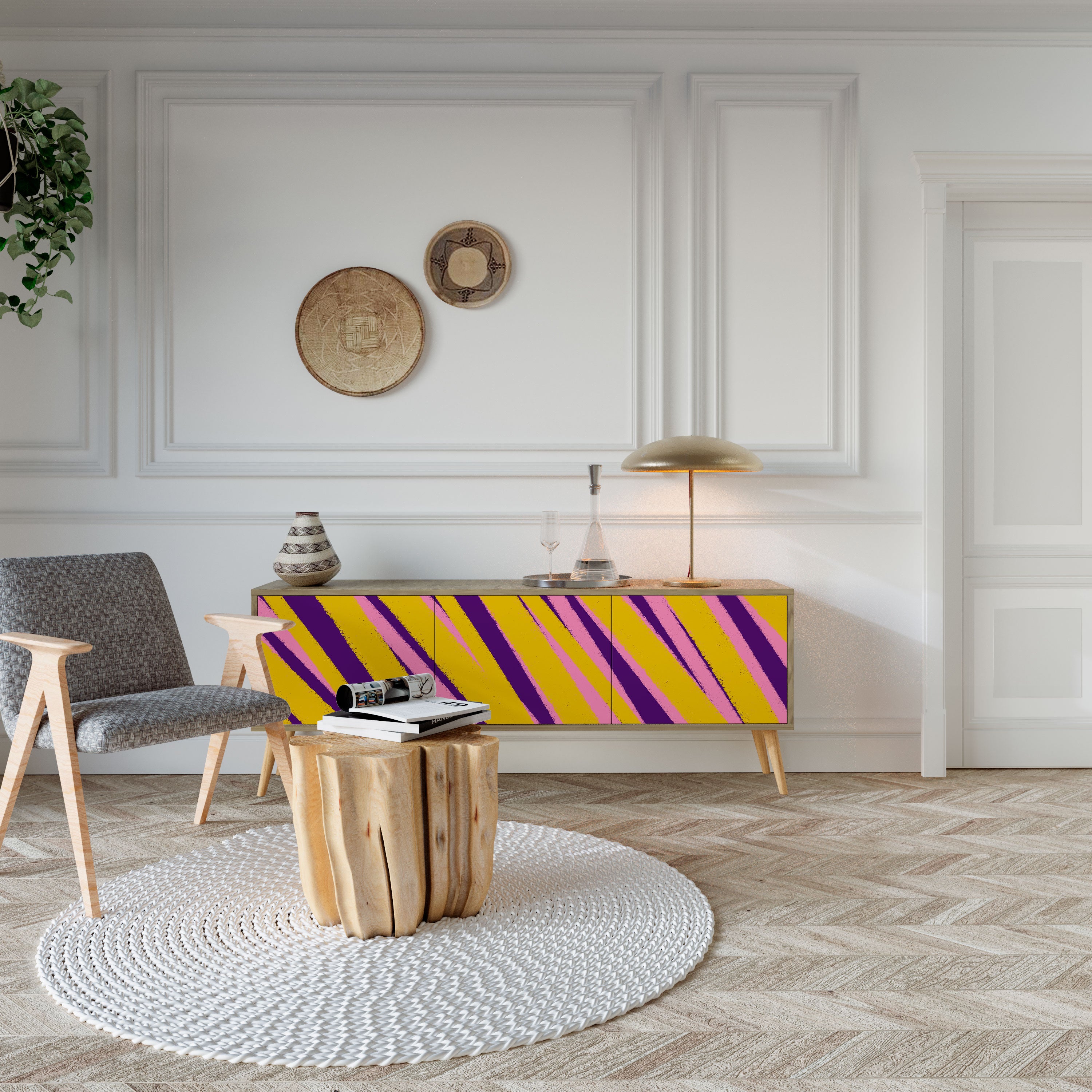 SUEÑOS HECHOS REALIDAD Mueble de TV de 3 puertas con efecto roble
