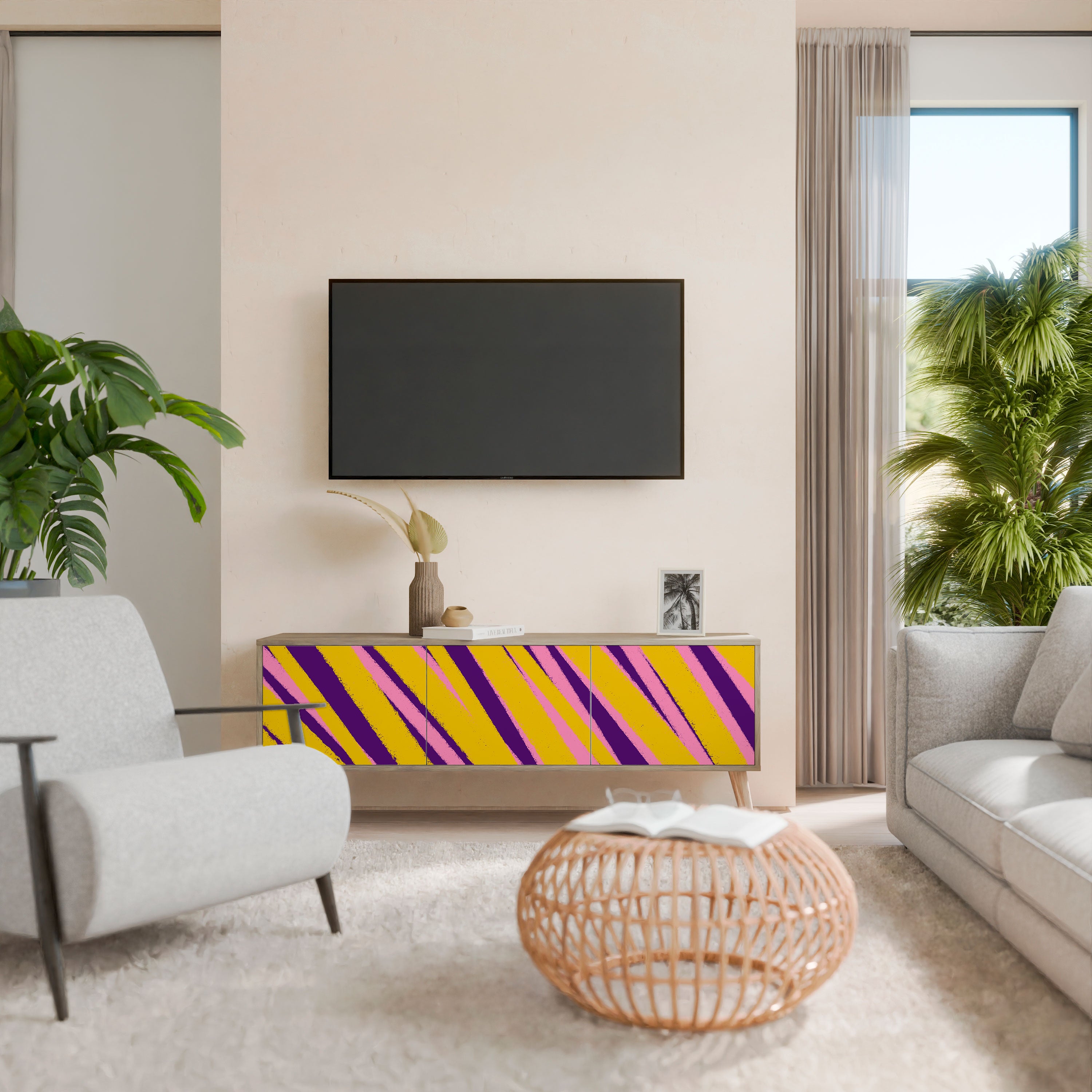 SUEÑOS HECHOS REALIDAD Mueble de TV de 3 puertas con efecto roble