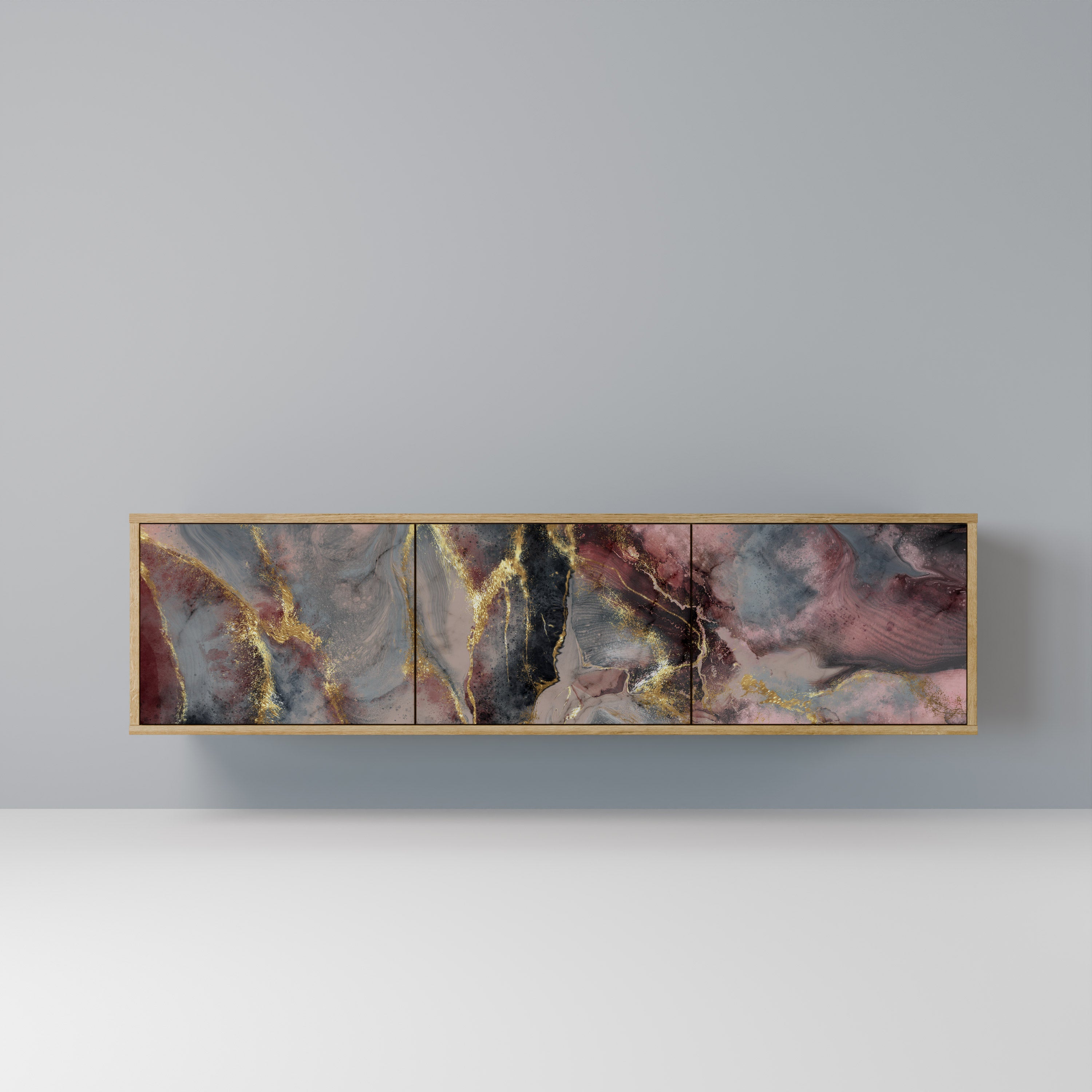 Mueble de TV de 3 puertas GOLDEN TIDES con efecto roble