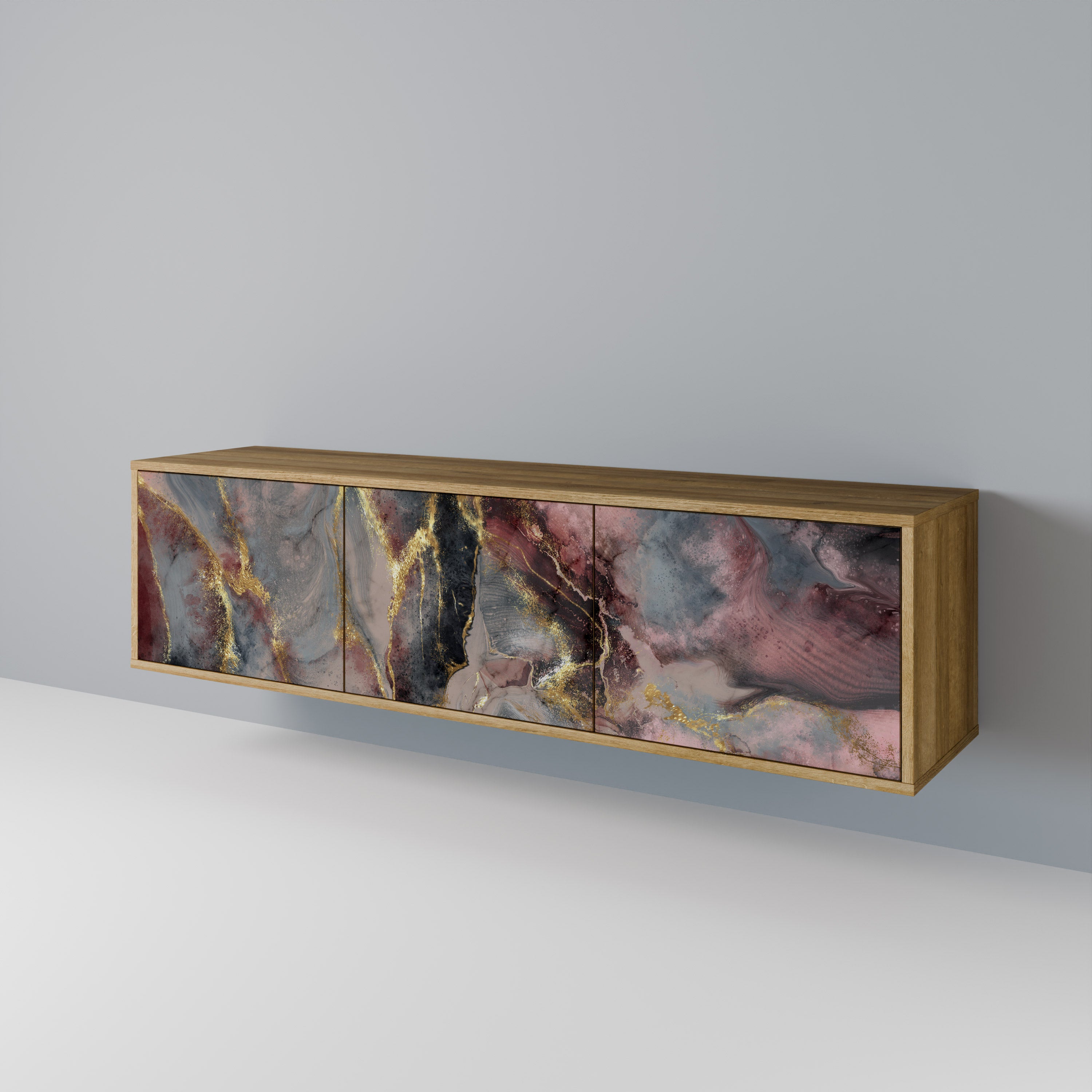 Mueble de TV de 3 puertas GOLDEN TIDES con efecto roble