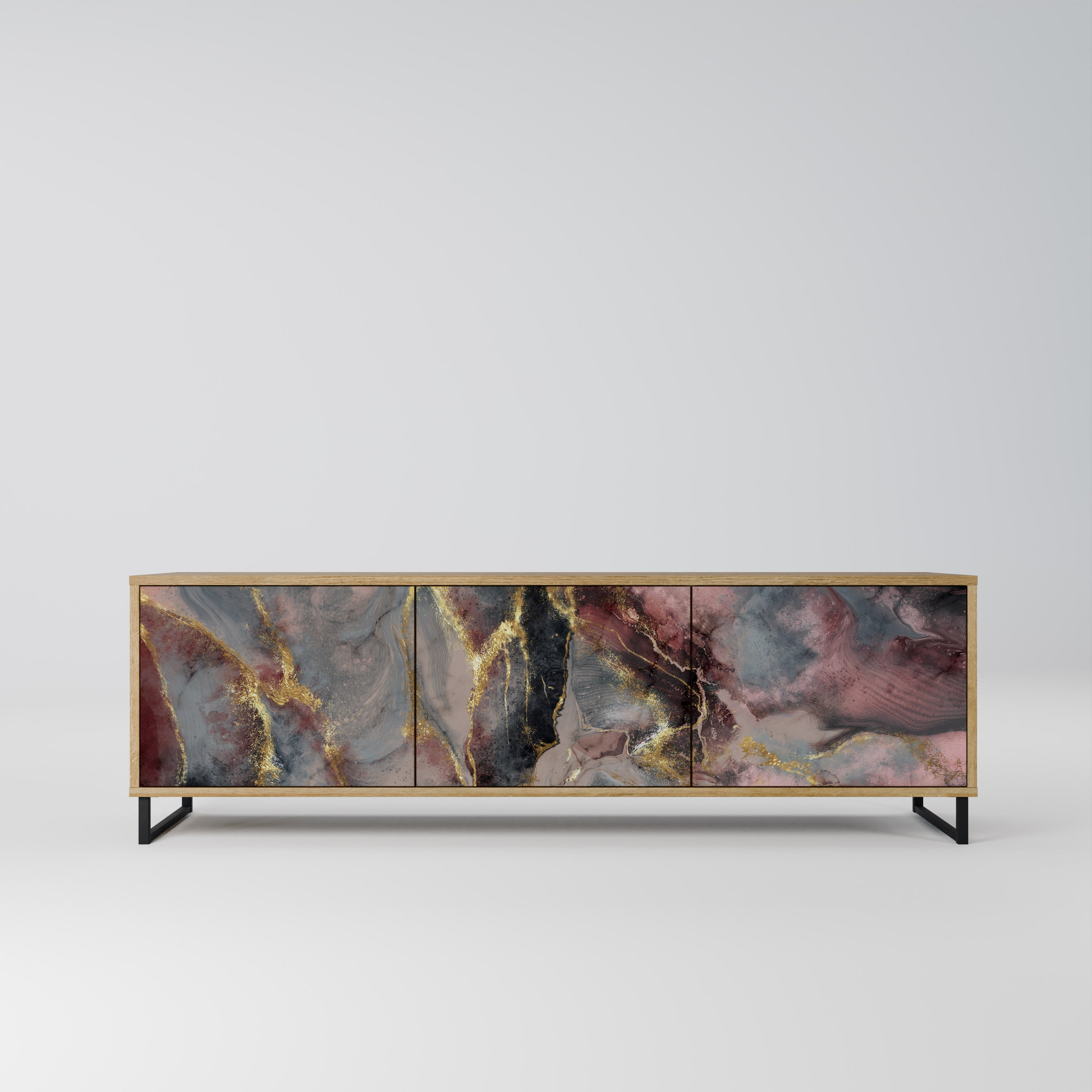 Mueble de TV de 3 puertas GOLDEN TIDES con efecto roble
