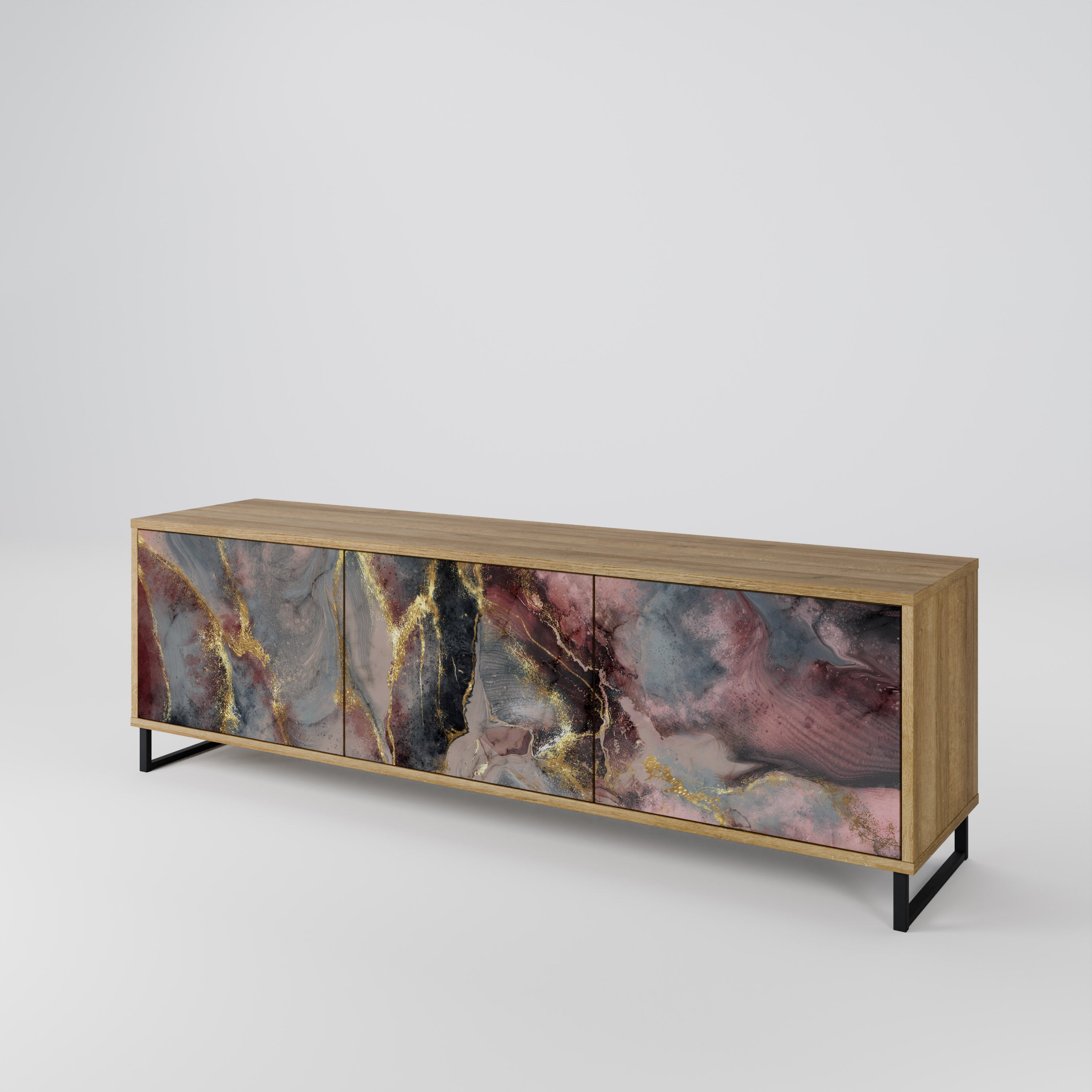 Mueble de TV de 3 puertas GOLDEN TIDES con efecto roble