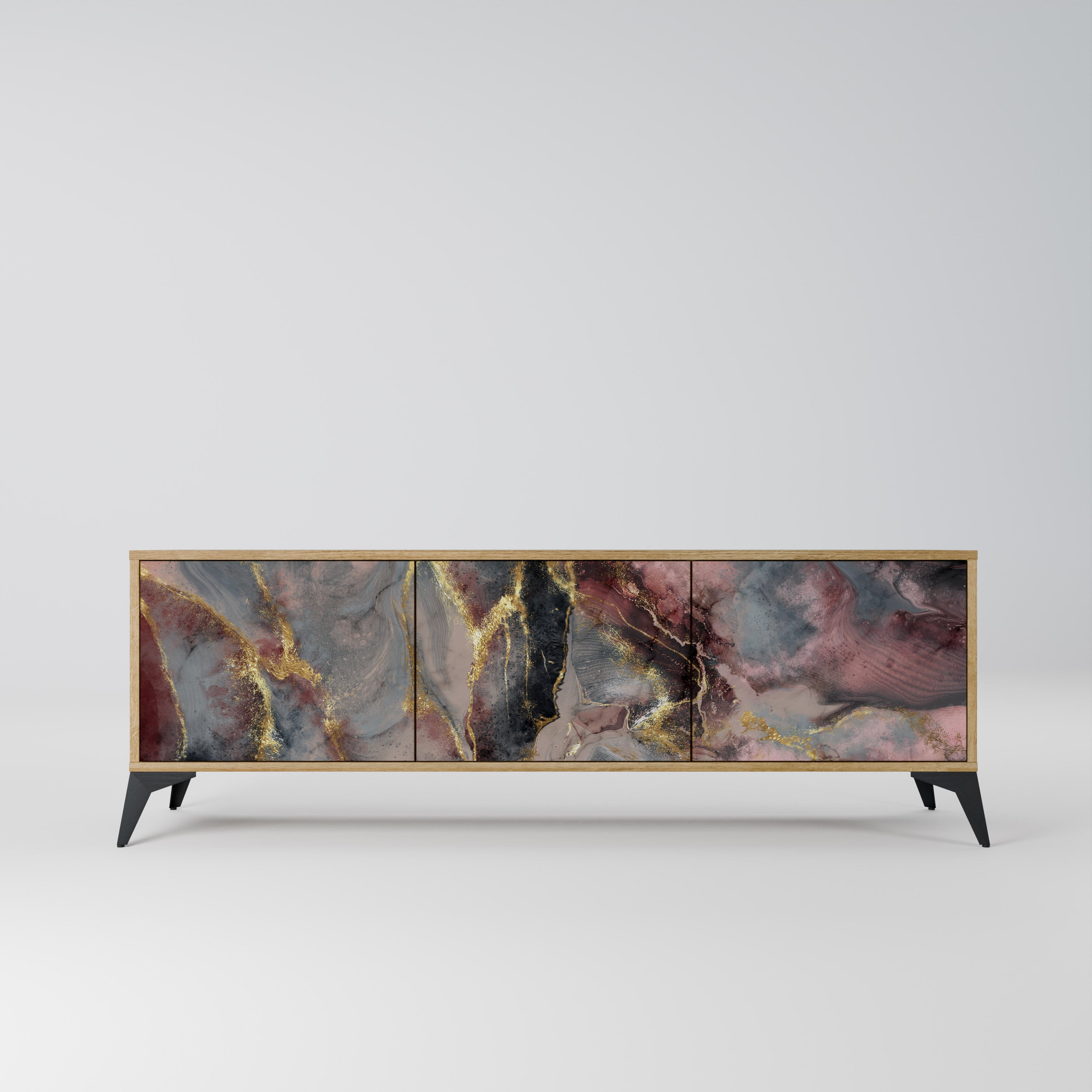 Mueble de TV de 3 puertas GOLDEN TIDES con efecto roble