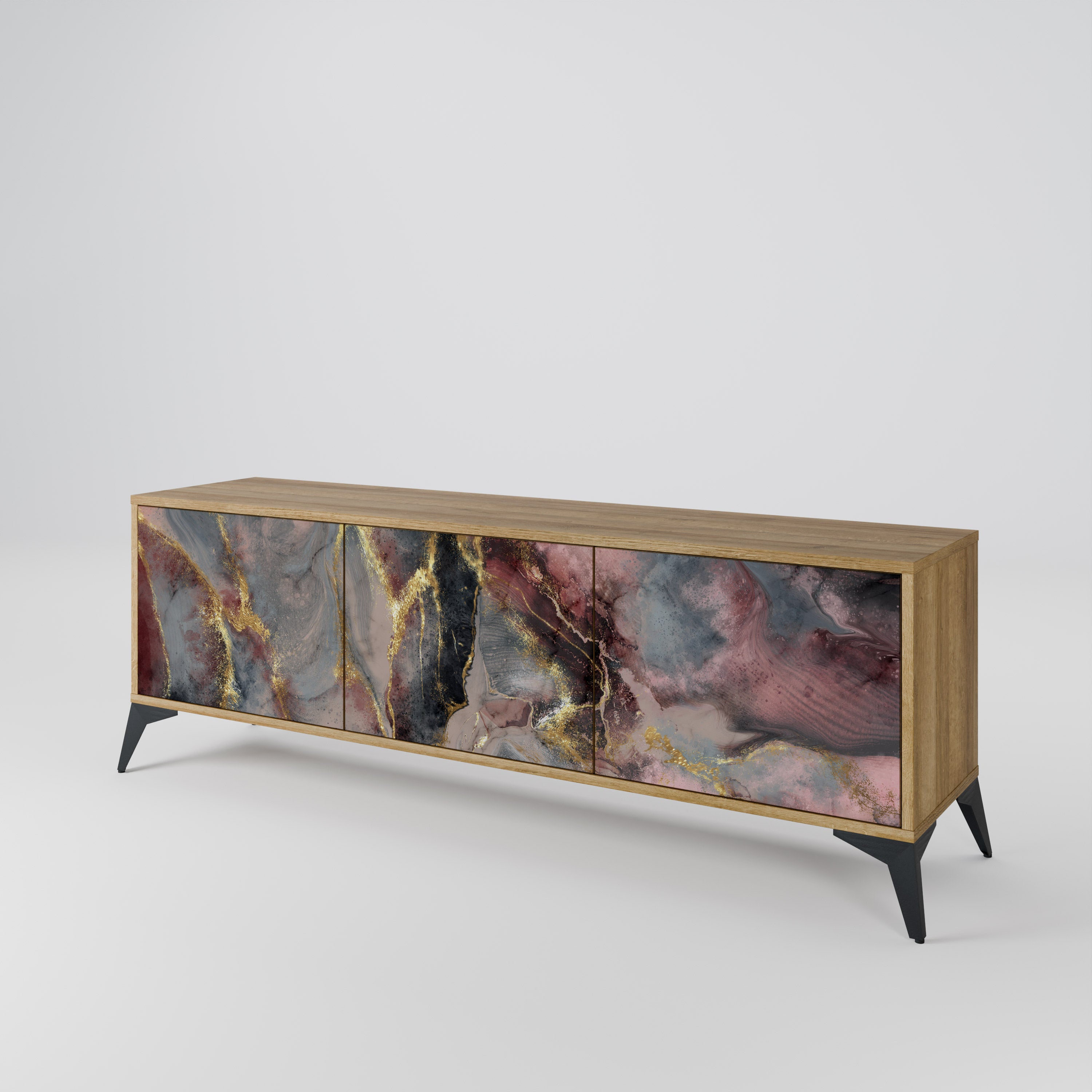 Mueble de TV de 3 puertas GOLDEN TIDES con efecto roble