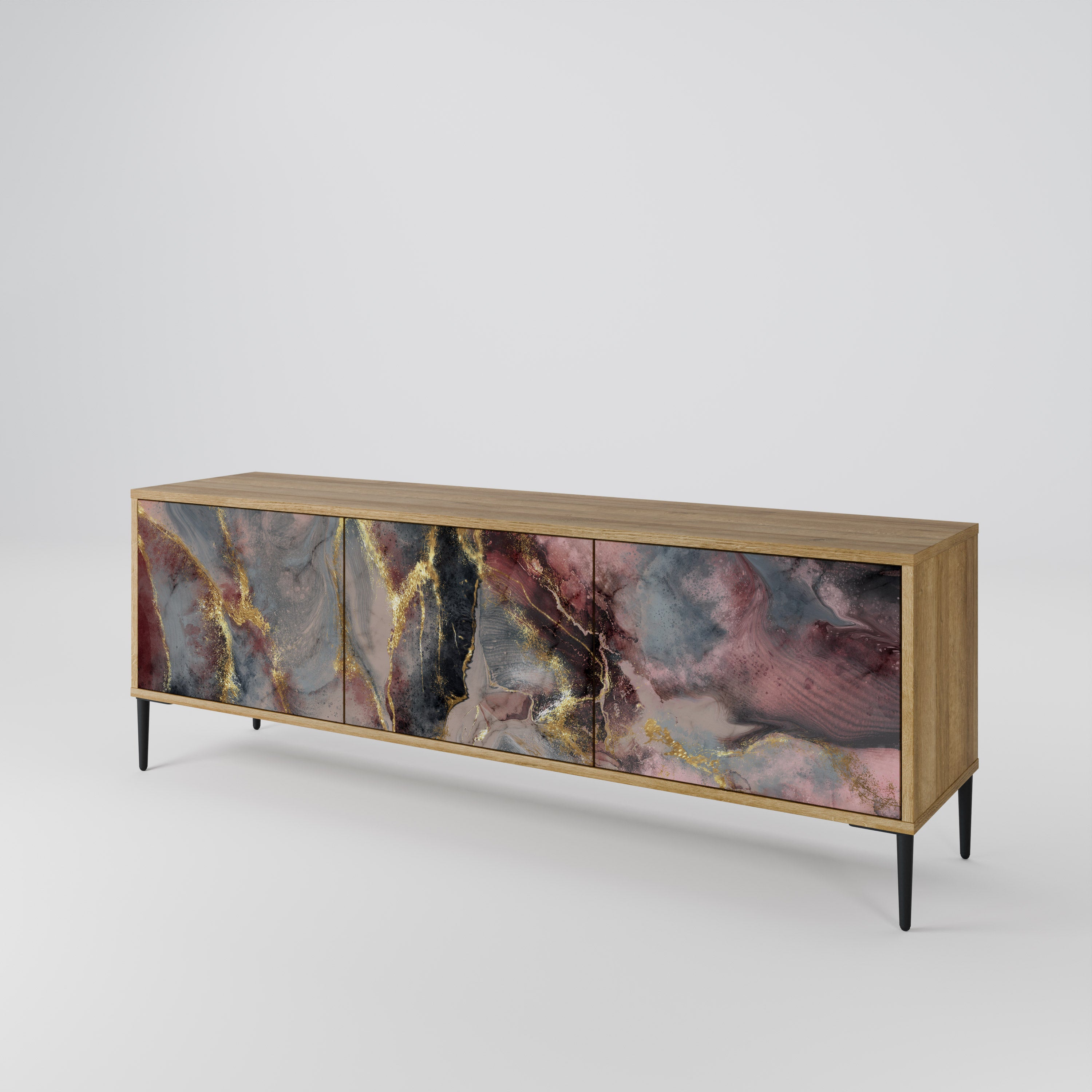 Mueble de TV de 3 puertas GOLDEN TIDES con efecto roble
