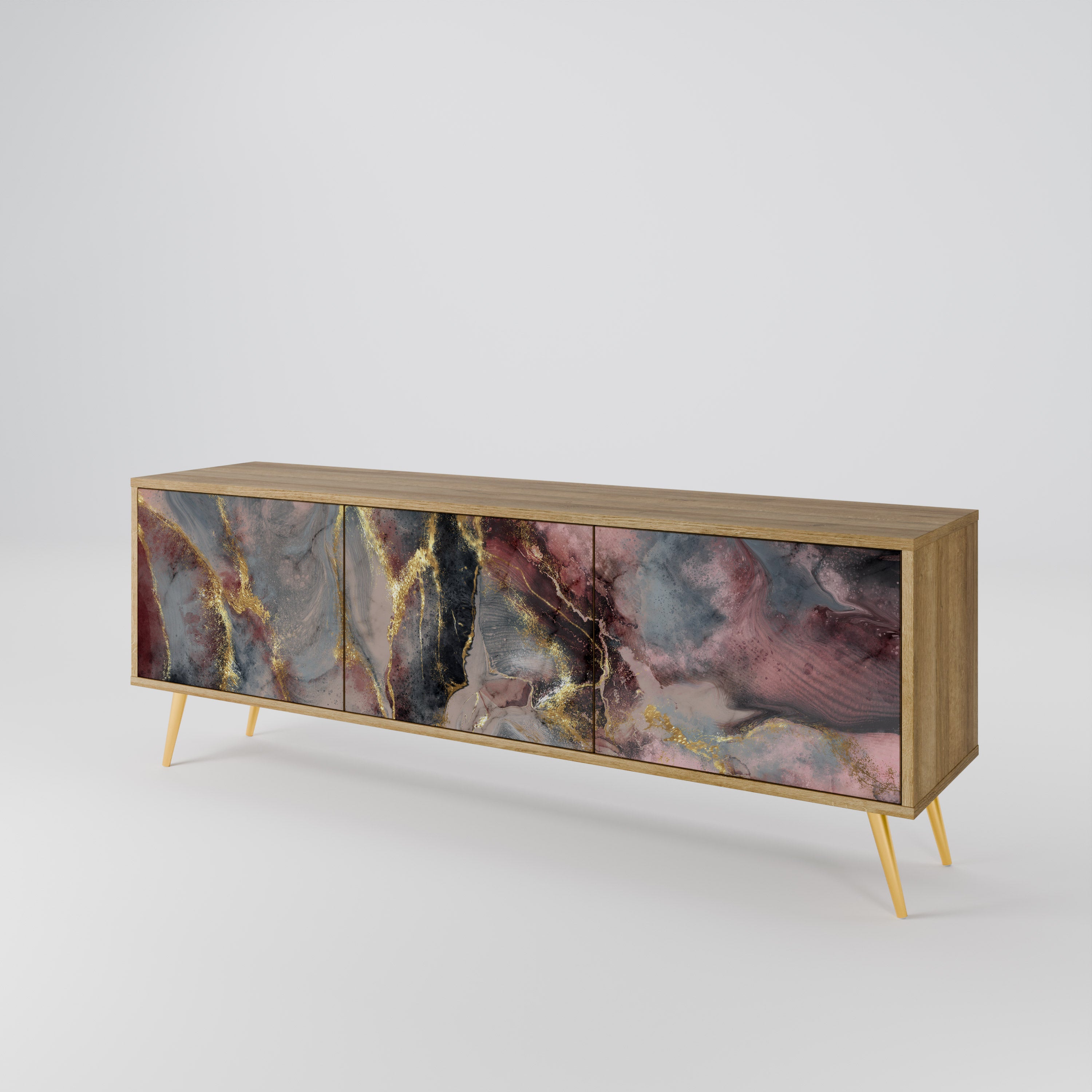 Mueble de TV de 3 puertas GOLDEN TIDES con efecto roble