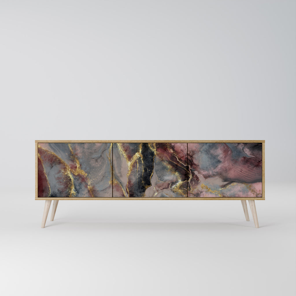 Mueble de TV de 3 puertas GOLDEN TIDES con efecto roble