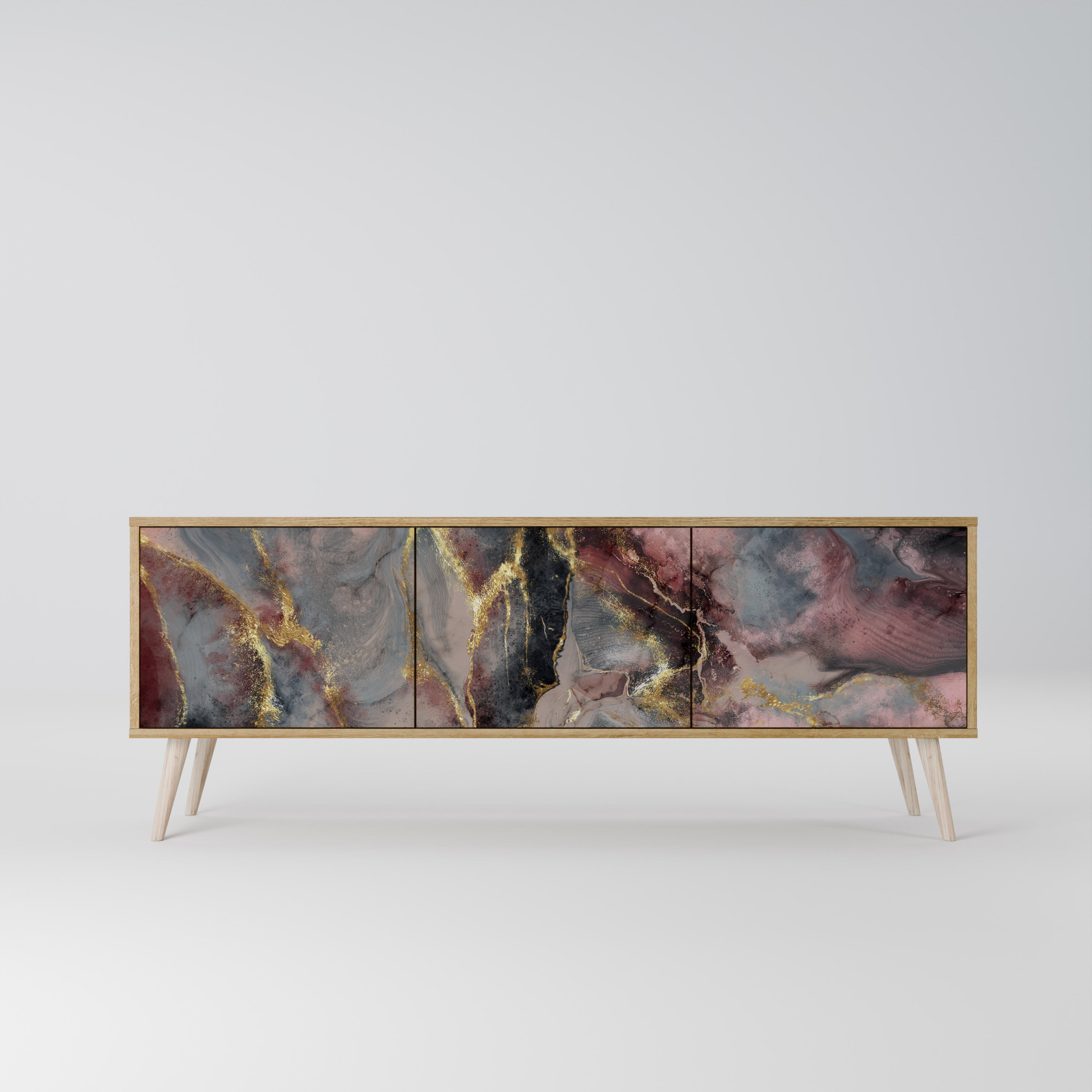 Mueble de TV de 3 puertas GOLDEN TIDES con efecto roble