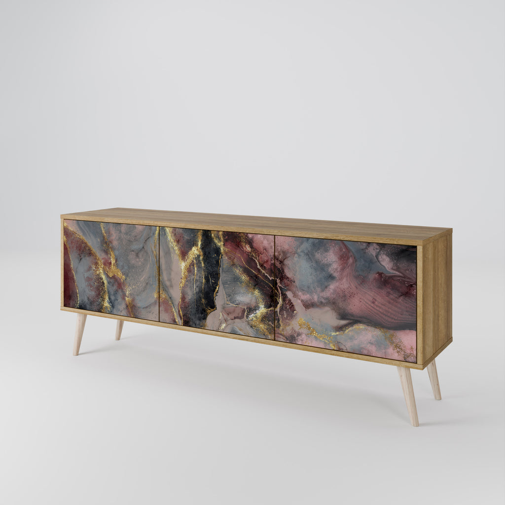 Mueble de TV de 3 puertas GOLDEN TIDES con efecto roble