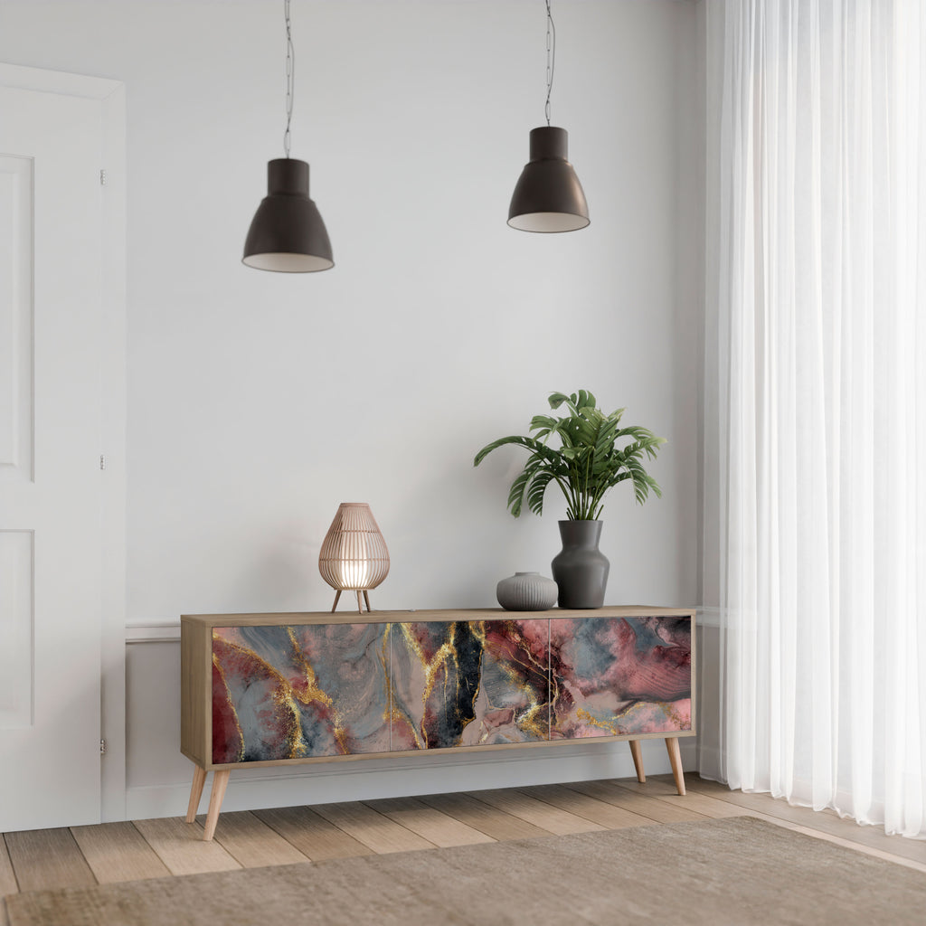 Mueble de TV de 3 puertas GOLDEN TIDES con efecto roble