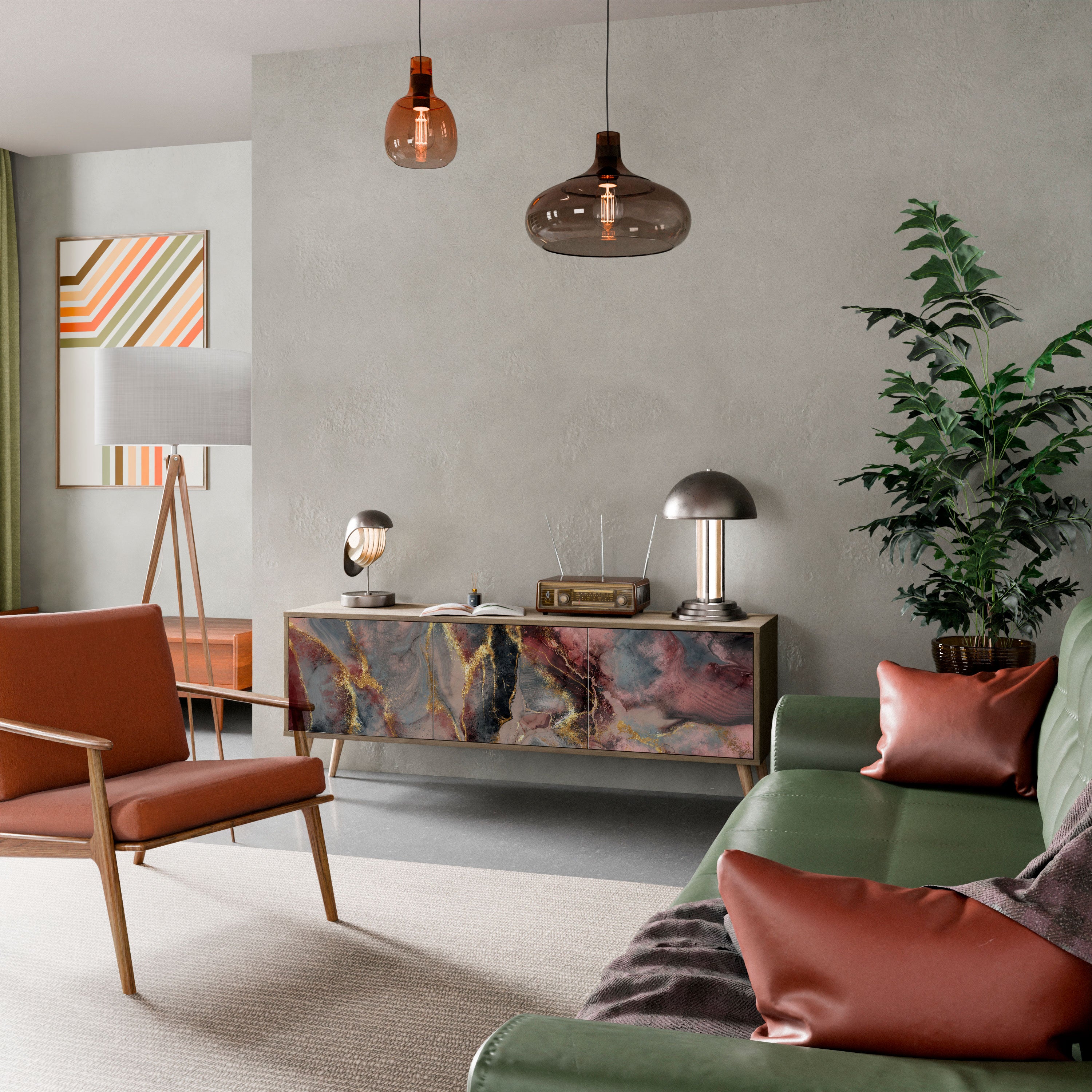 Mueble de TV de 3 puertas GOLDEN TIDES con efecto roble