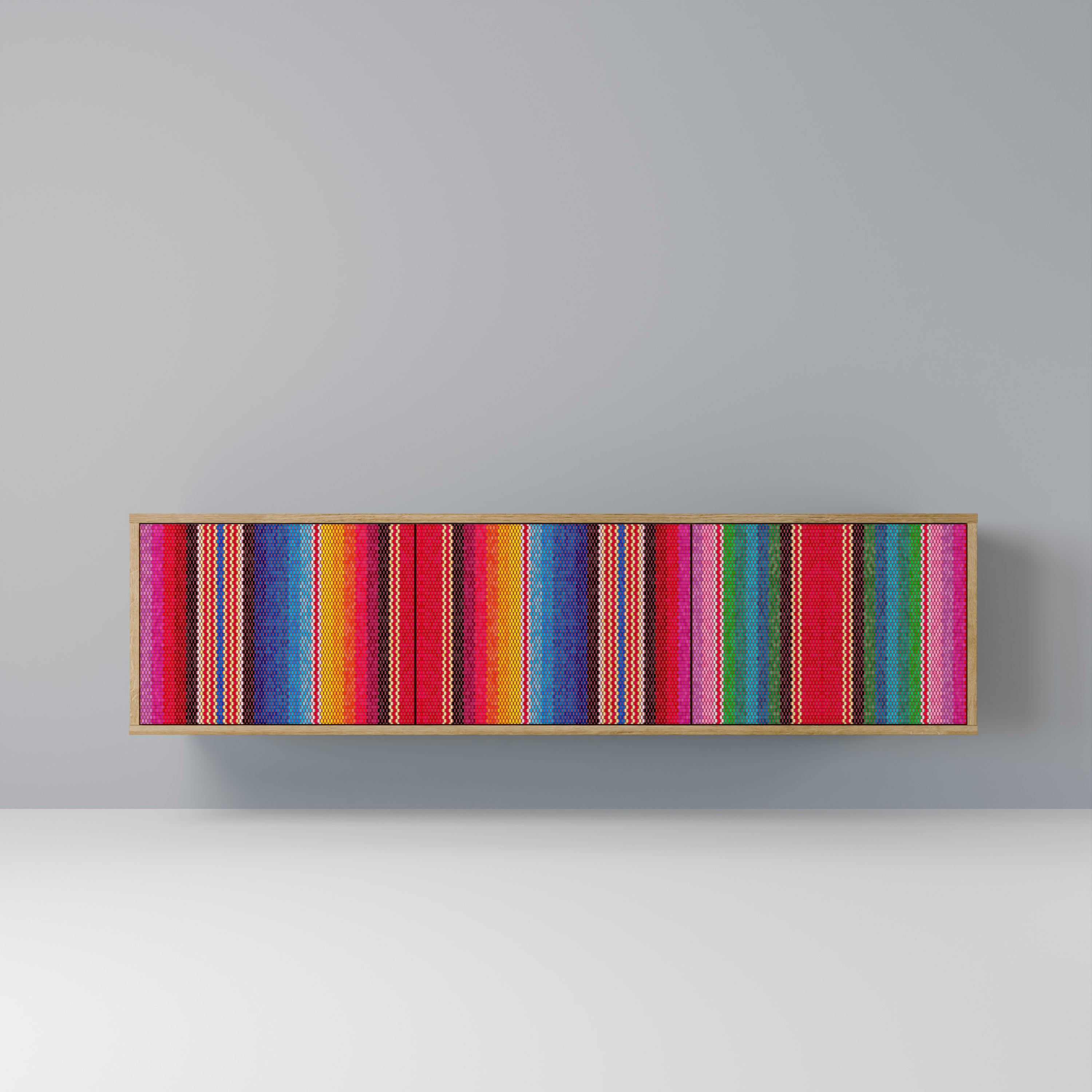 Mueble de TV ÉTNICO MEXICANO de 3 puertas con efecto roble