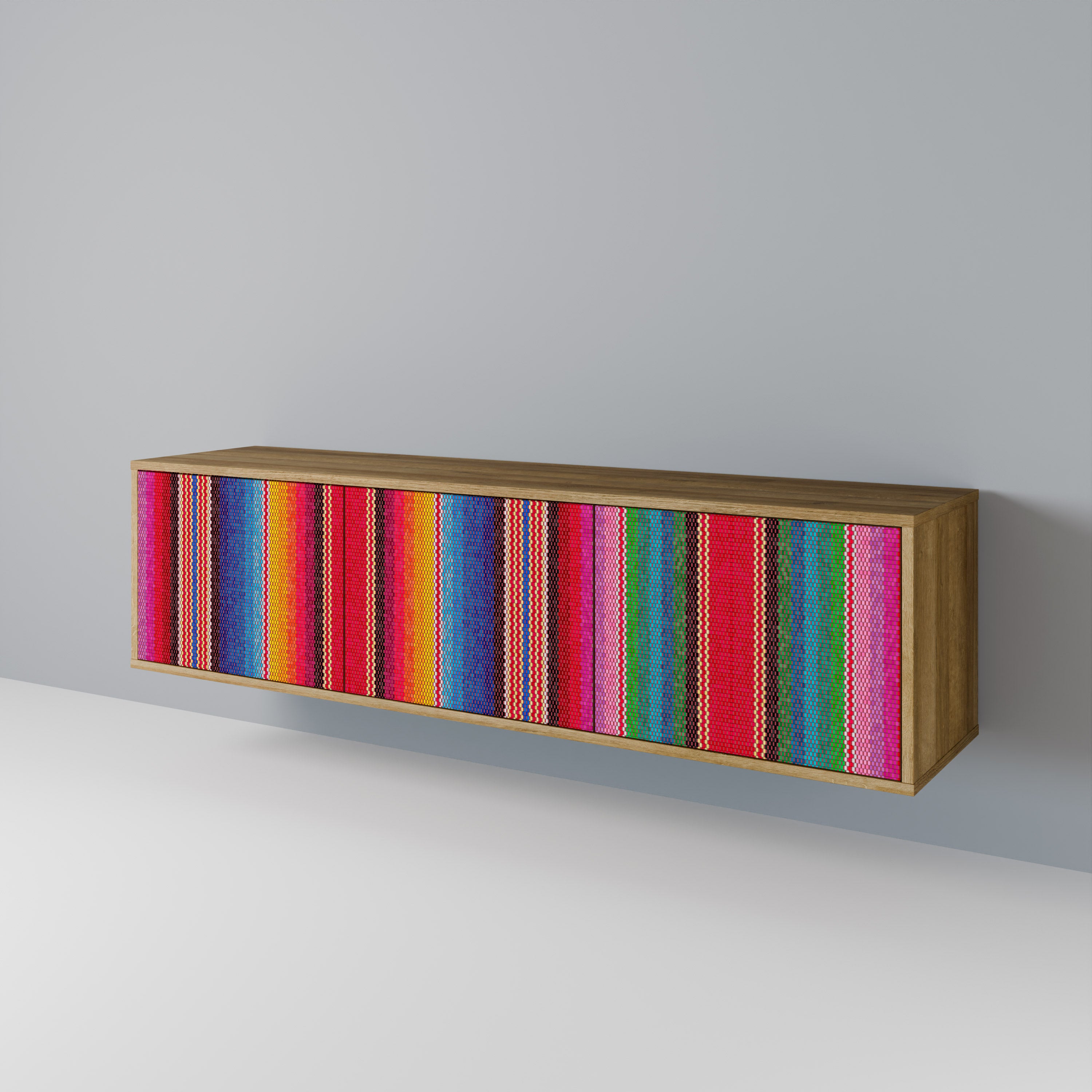 Mueble de TV ÉTNICO MEXICANO de 3 puertas con efecto roble