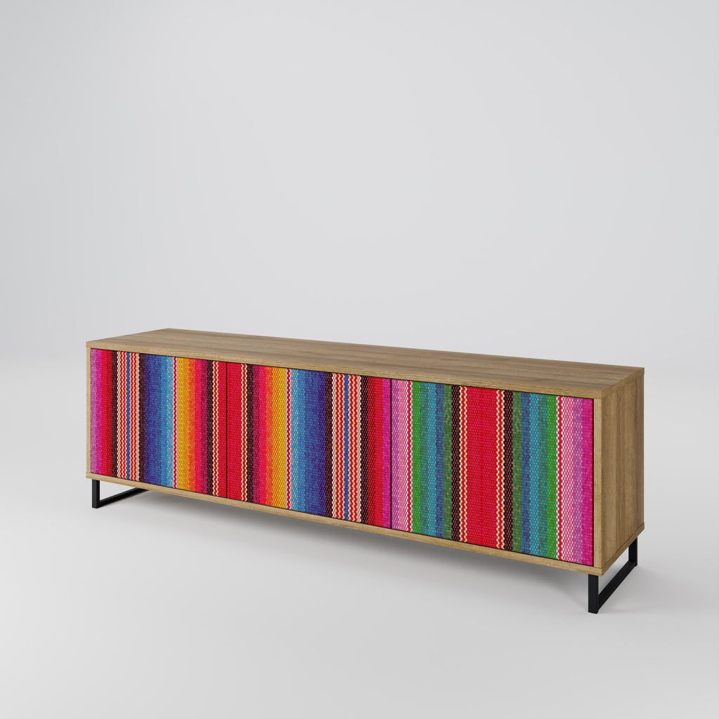 Mueble de TV ÉTNICO MEXICANO de 3 puertas con efecto roble