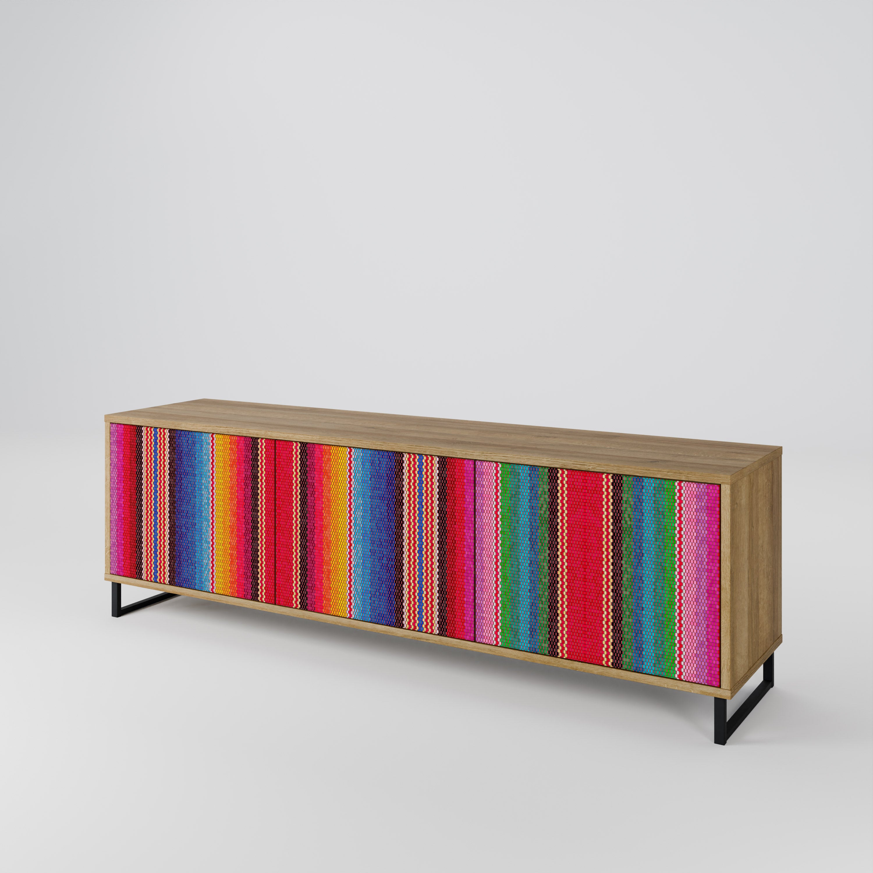 Mueble de TV ÉTNICO MEXICANO de 3 puertas con efecto roble