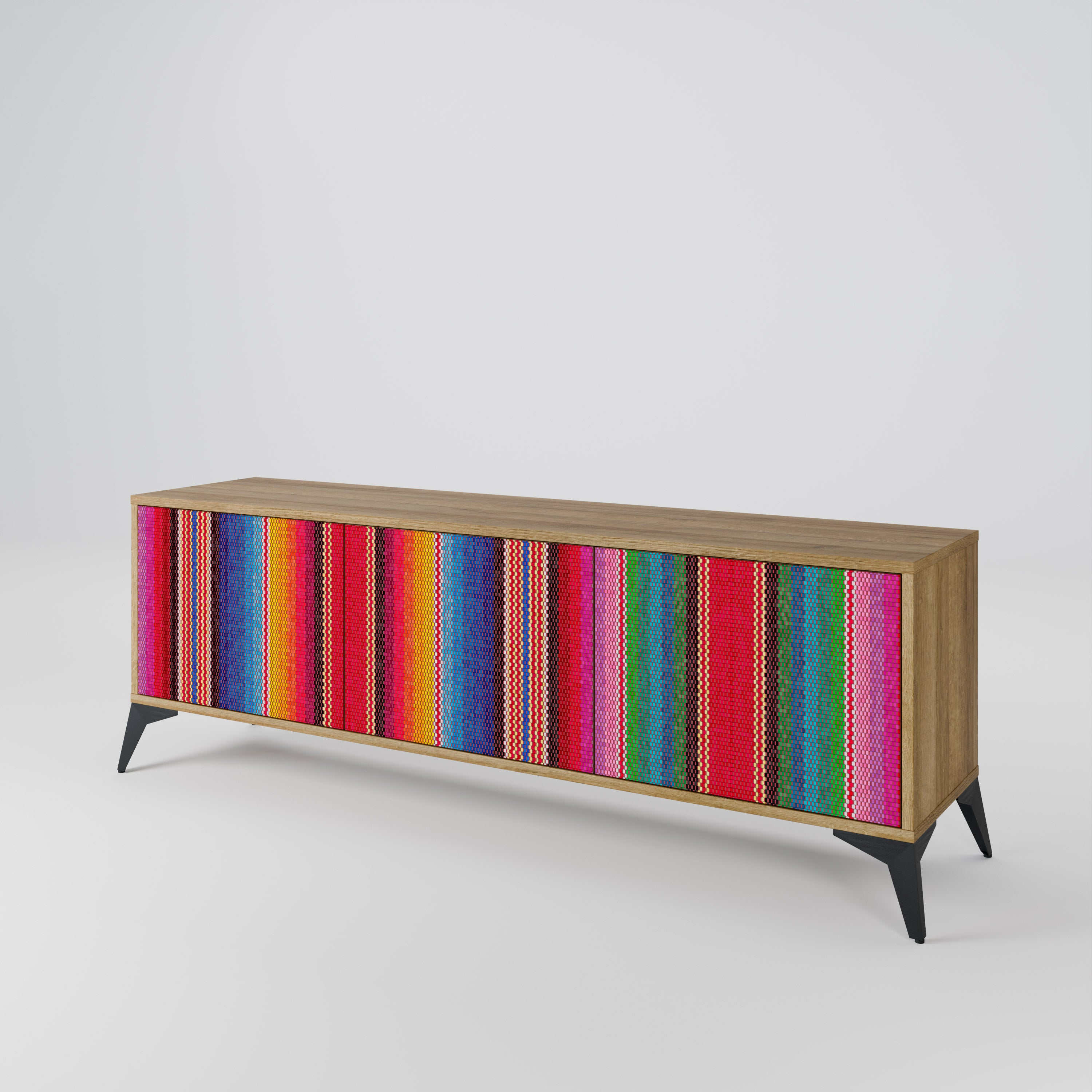 Mueble de TV ÉTNICO MEXICANO de 3 puertas con efecto roble