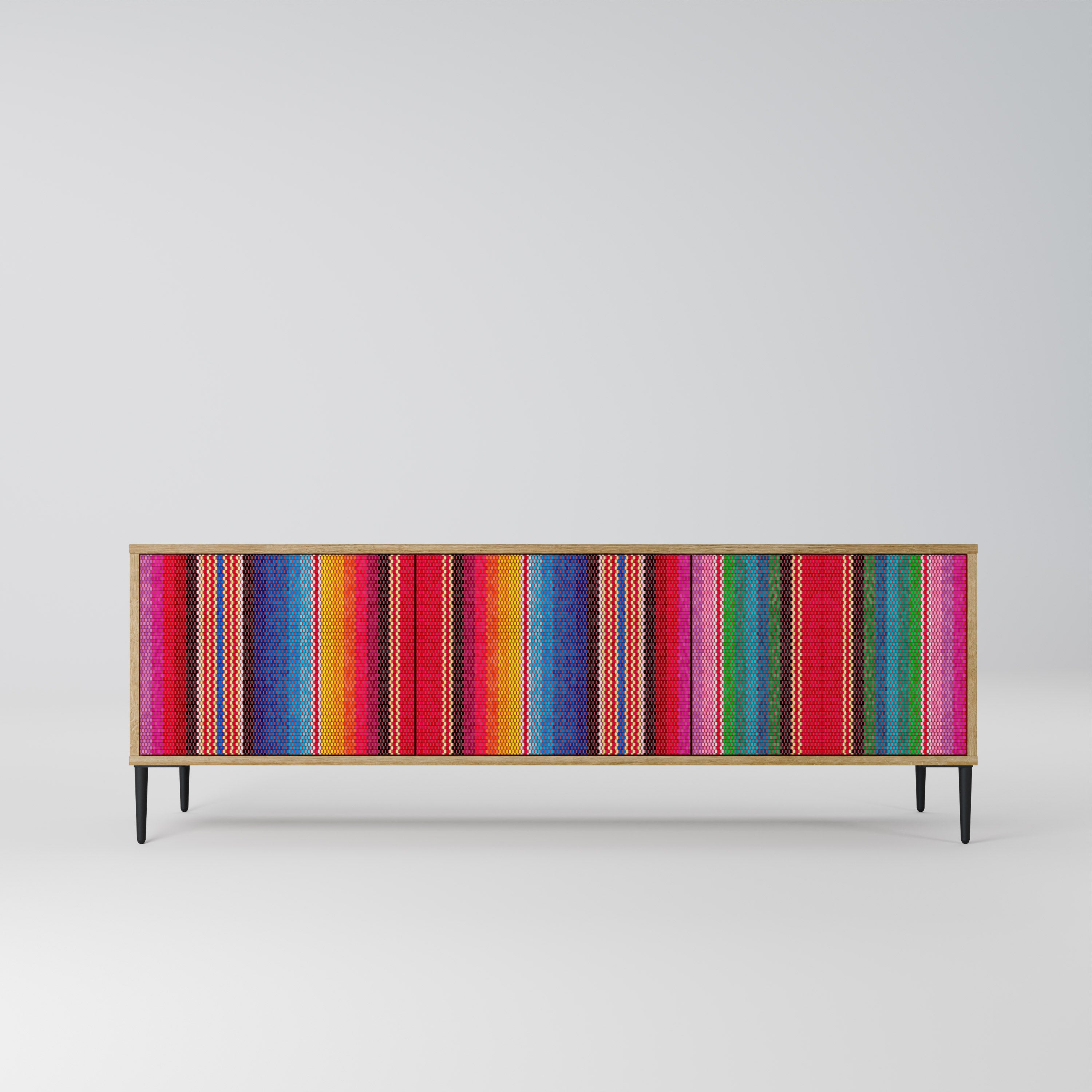 Mueble de TV ÉTNICO MEXICANO de 3 puertas con efecto roble