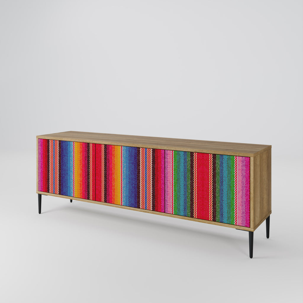 Mueble de TV ÉTNICO MEXICANO de 3 puertas con efecto roble