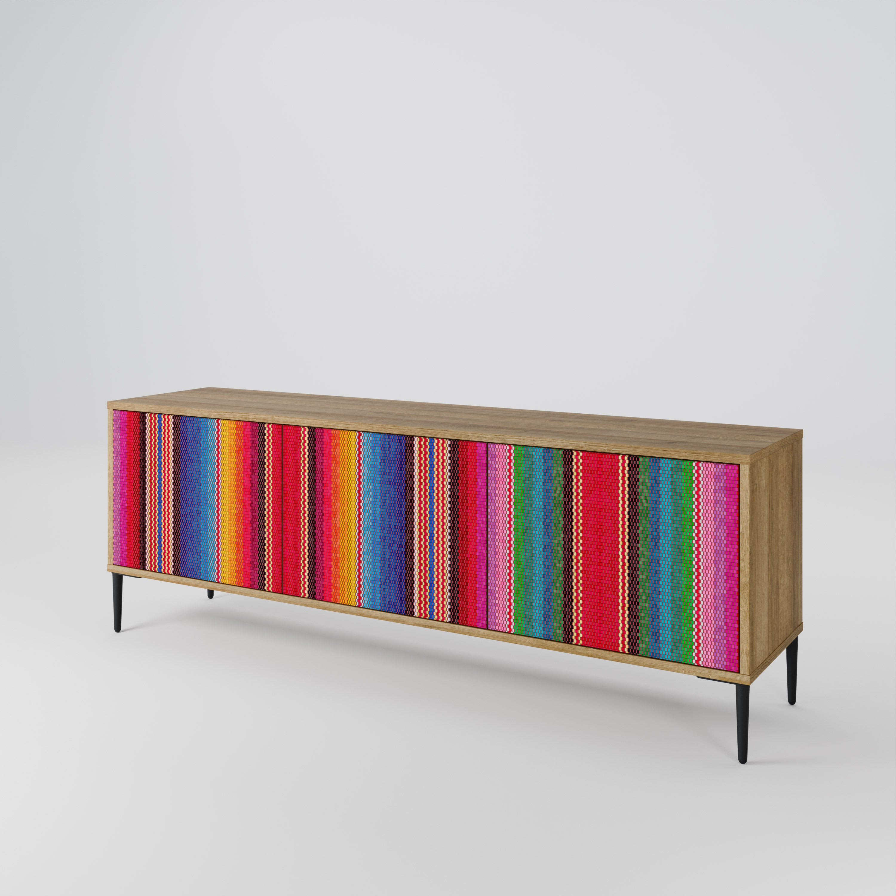 Mueble de TV ÉTNICO MEXICANO de 3 puertas con efecto roble