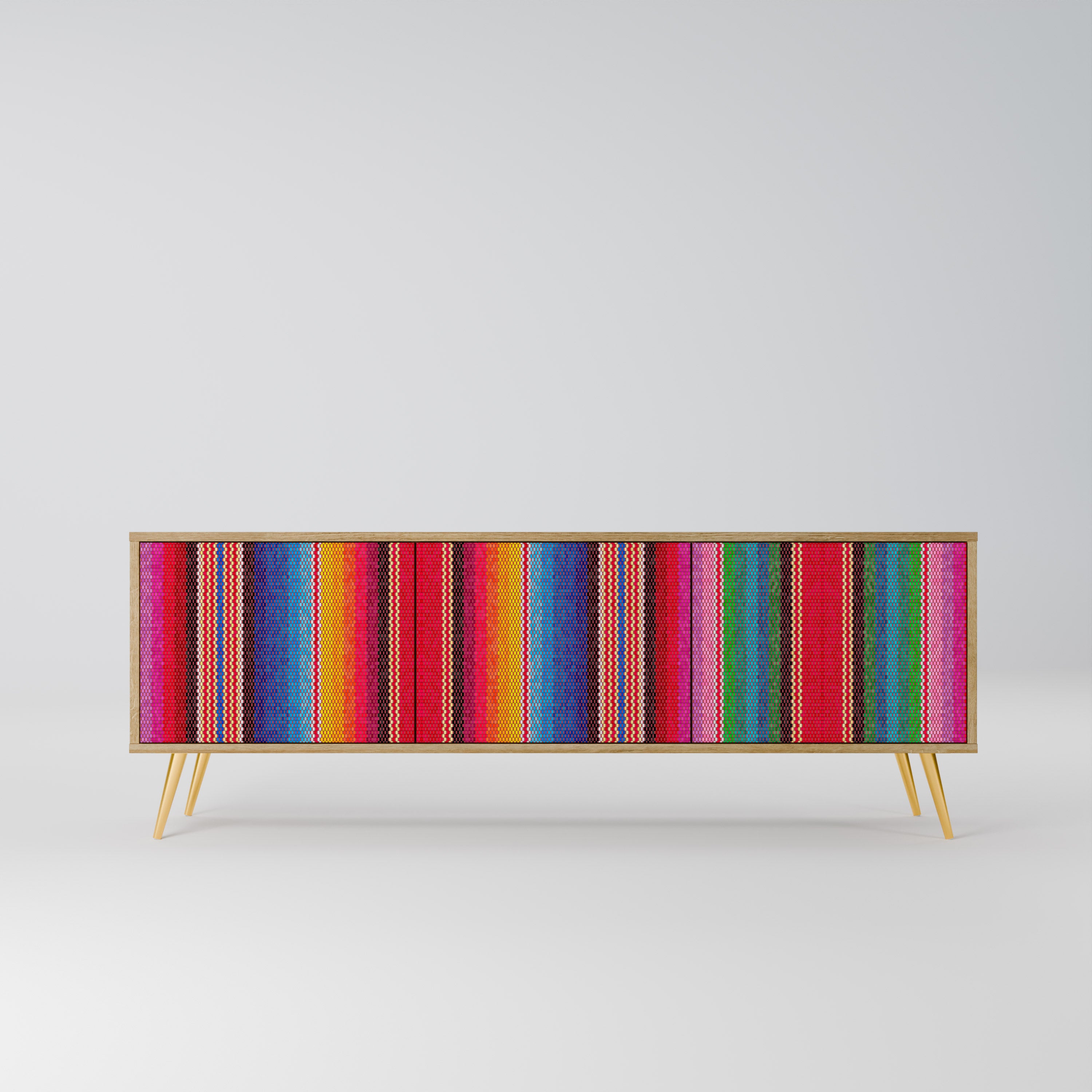 Mueble de TV ÉTNICO MEXICANO de 3 puertas con efecto roble