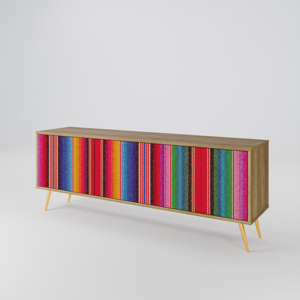 Mueble de TV ÉTNICO MEXICANO de 3 puertas con efecto roble