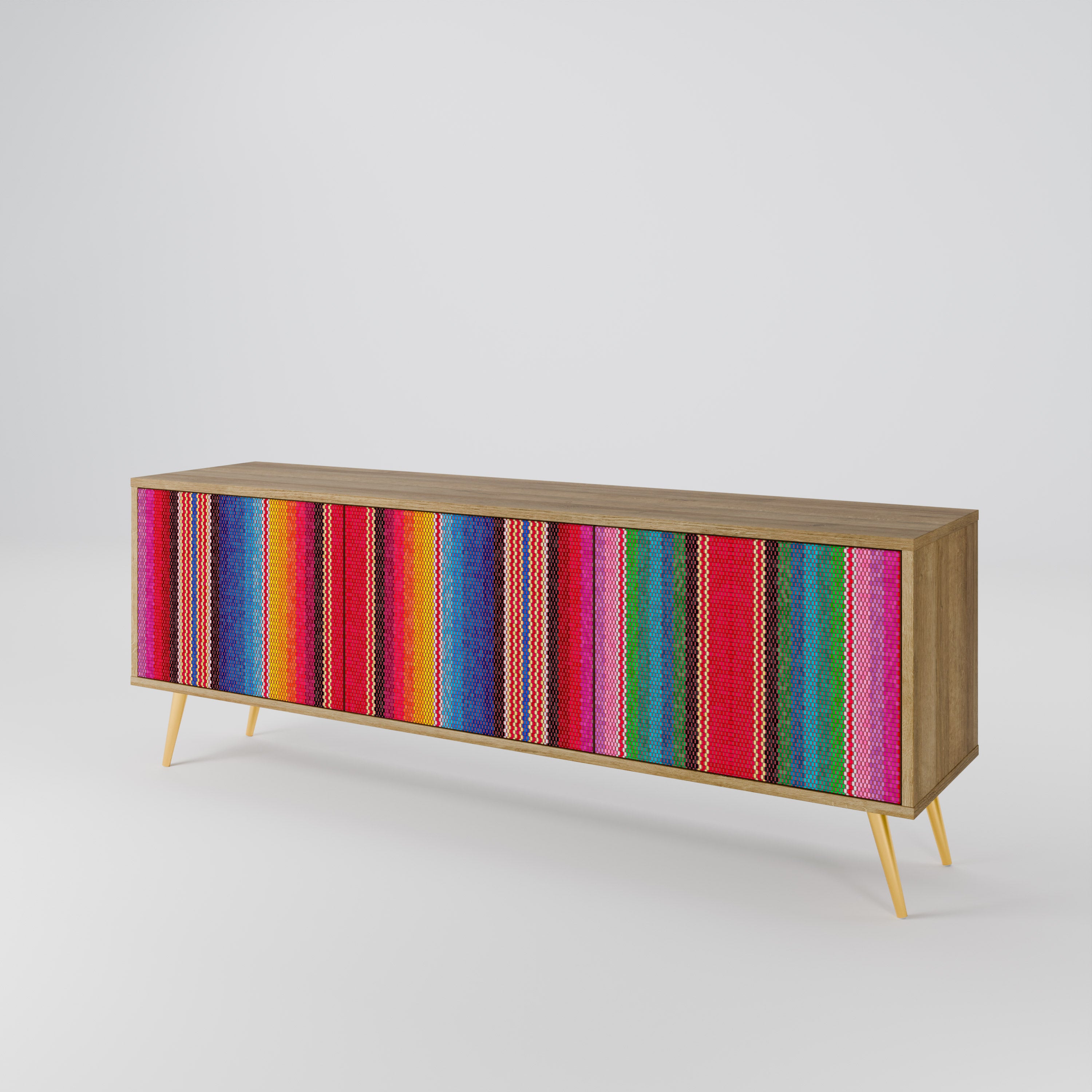 Mueble de TV ÉTNICO MEXICANO de 3 puertas con efecto roble