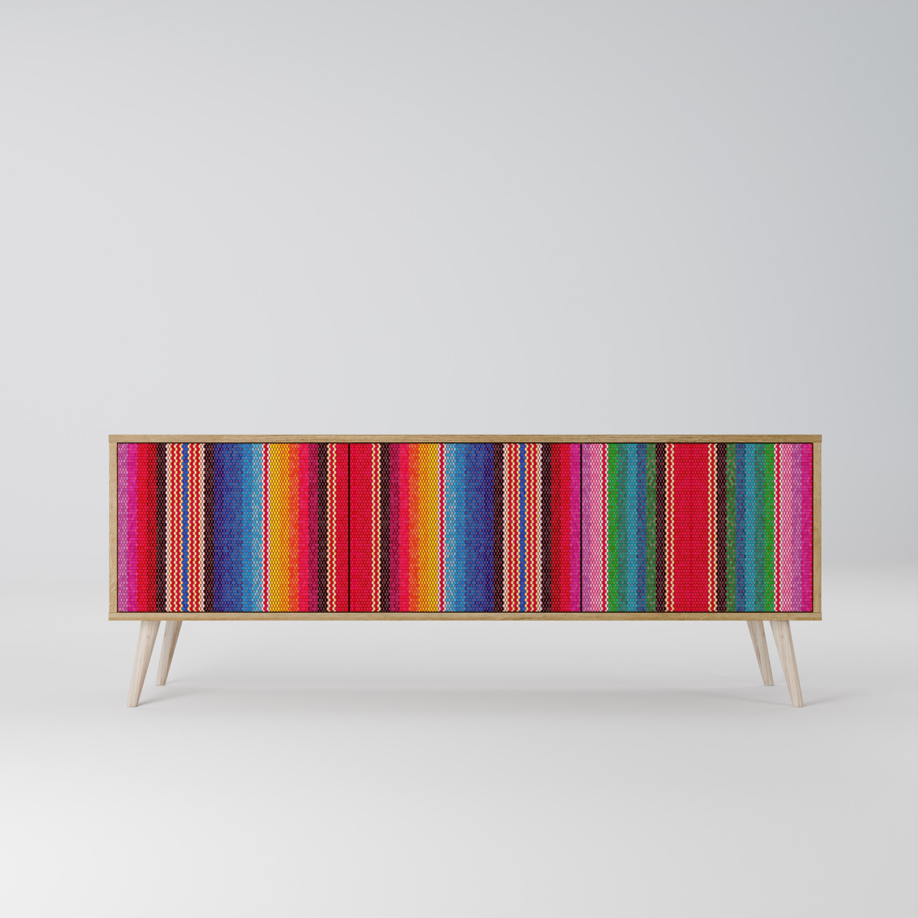 Mueble de TV ÉTNICO MEXICANO de 3 puertas con efecto roble