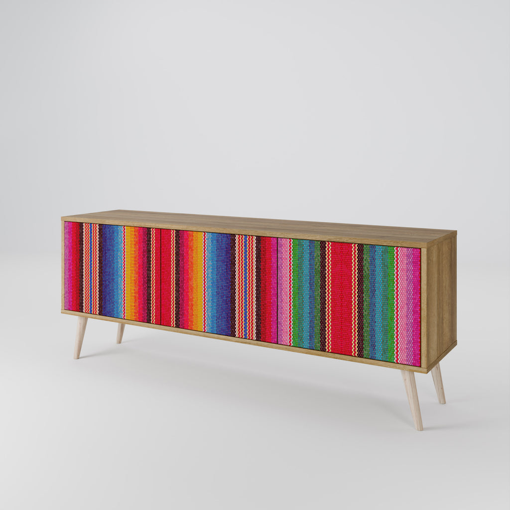 Mueble de TV ÉTNICO MEXICANO de 3 puertas con efecto roble