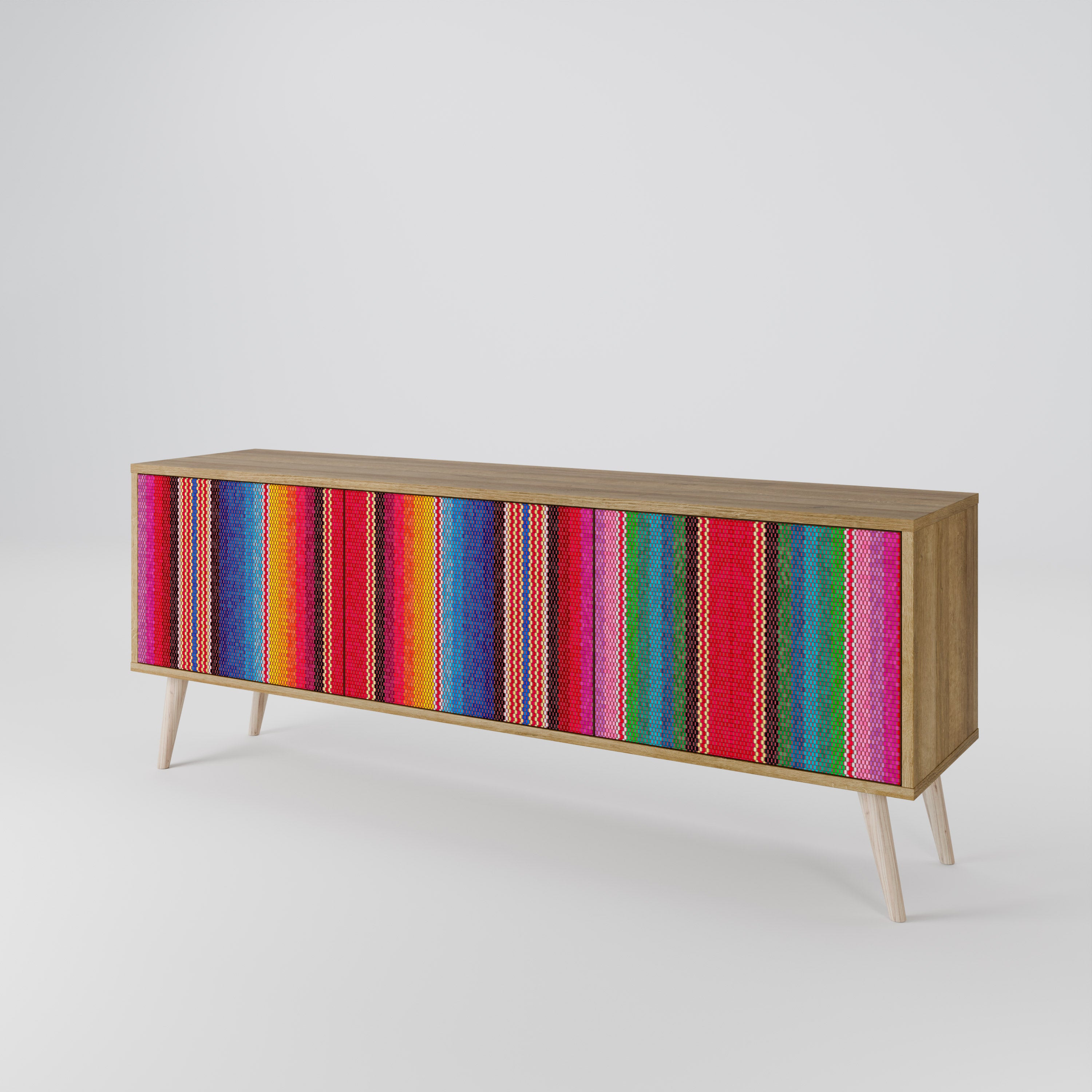 Mueble de TV ÉTNICO MEXICANO de 3 puertas con efecto roble