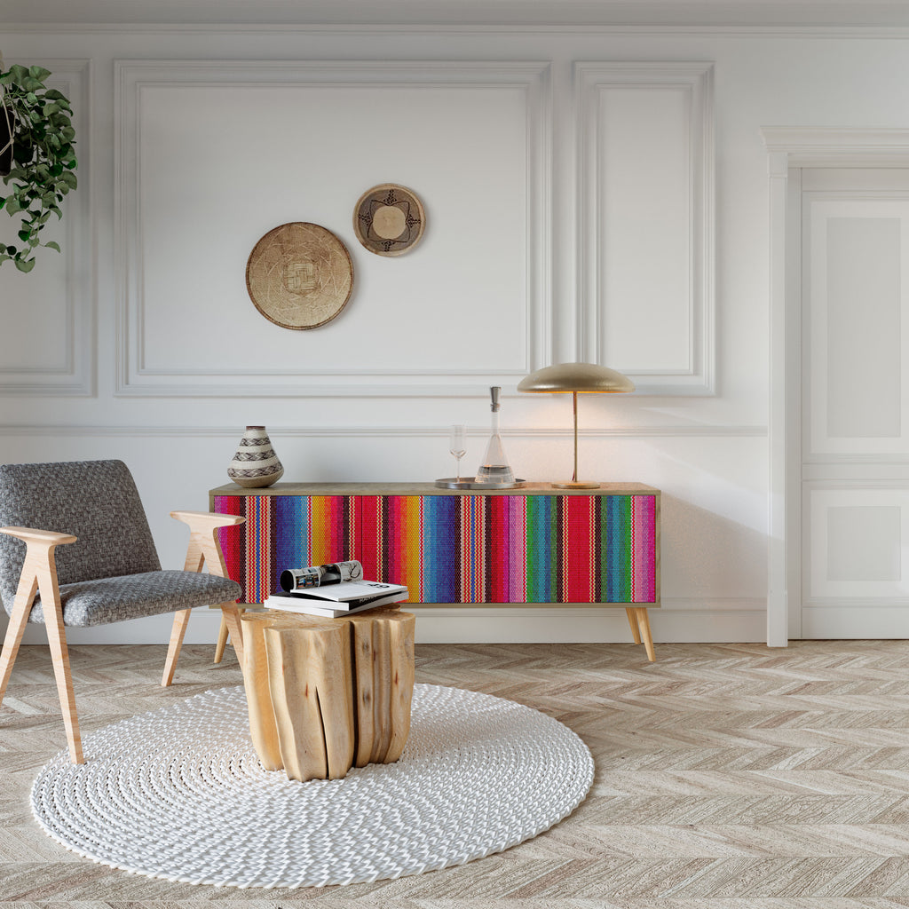 Mueble de TV ÉTNICO MEXICANO de 3 puertas con efecto roble