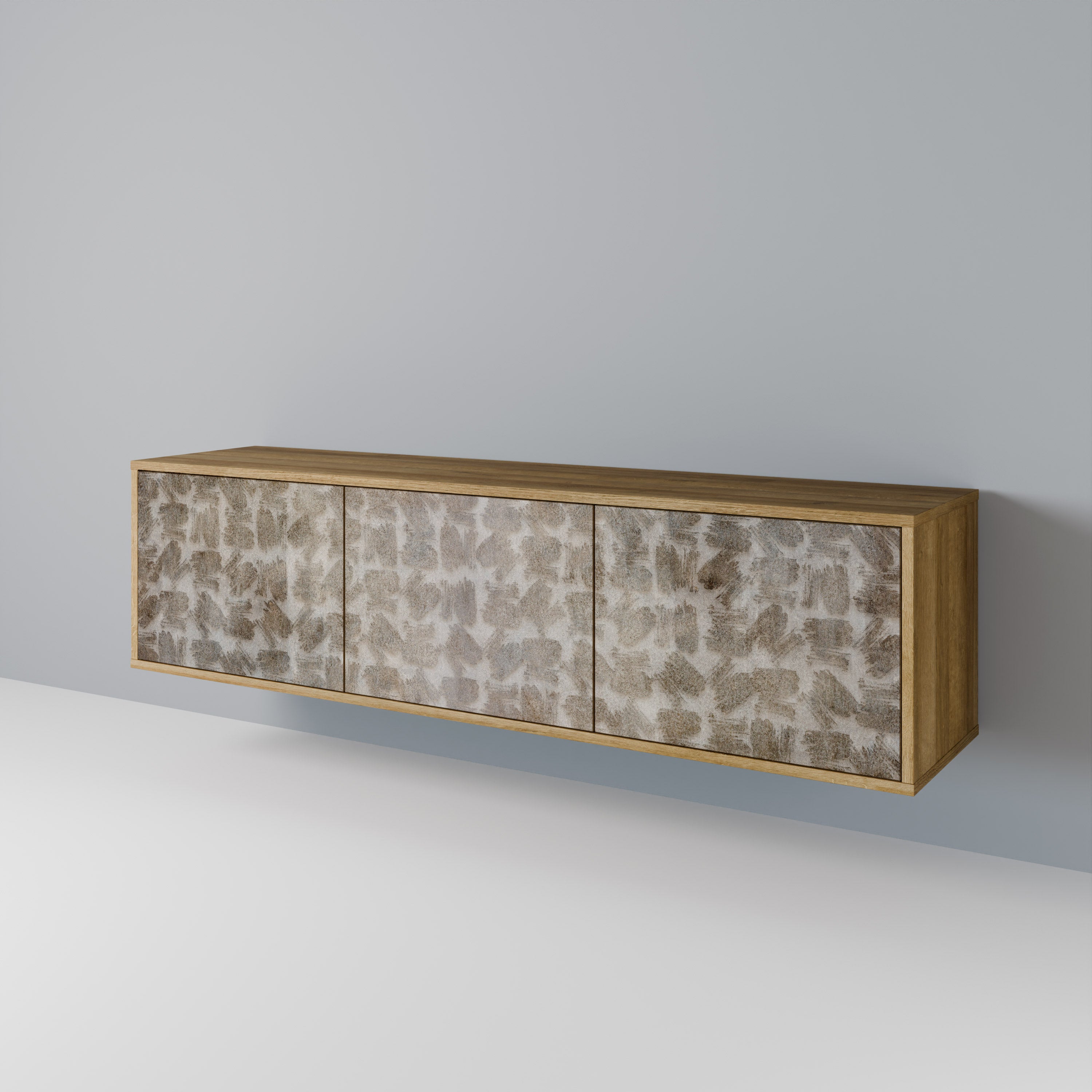 Mueble de TV de 3 puertas SLIGHTLY BLURRED con efecto roble