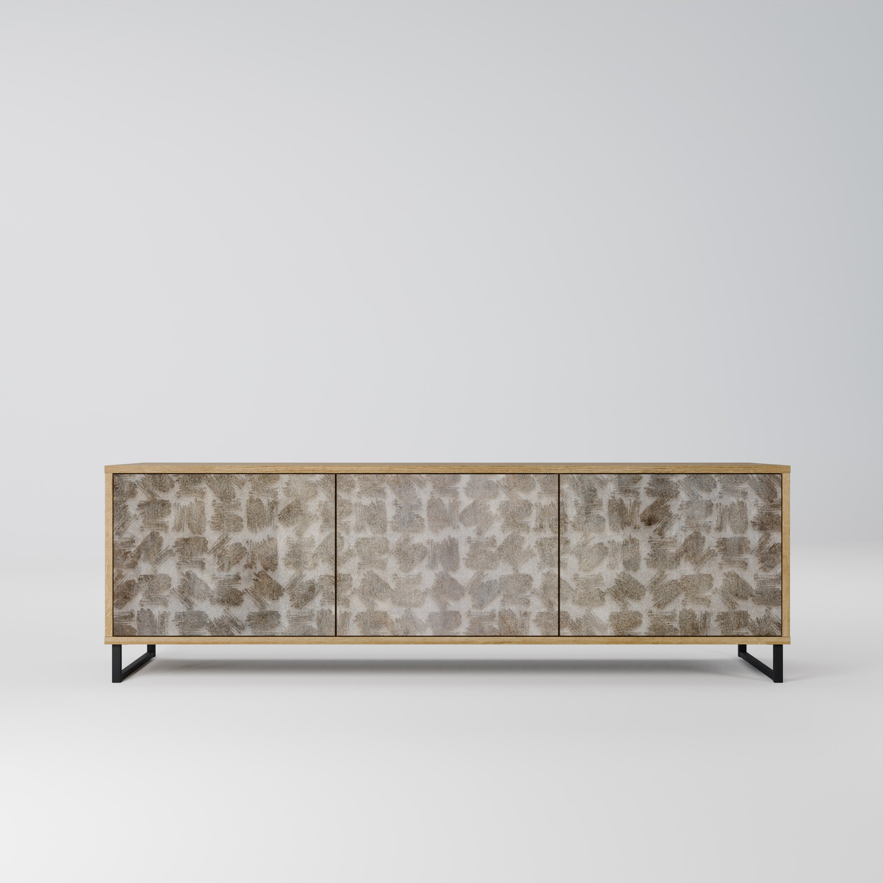 Mueble de TV de 3 puertas SLIGHTLY BLURRED con efecto roble