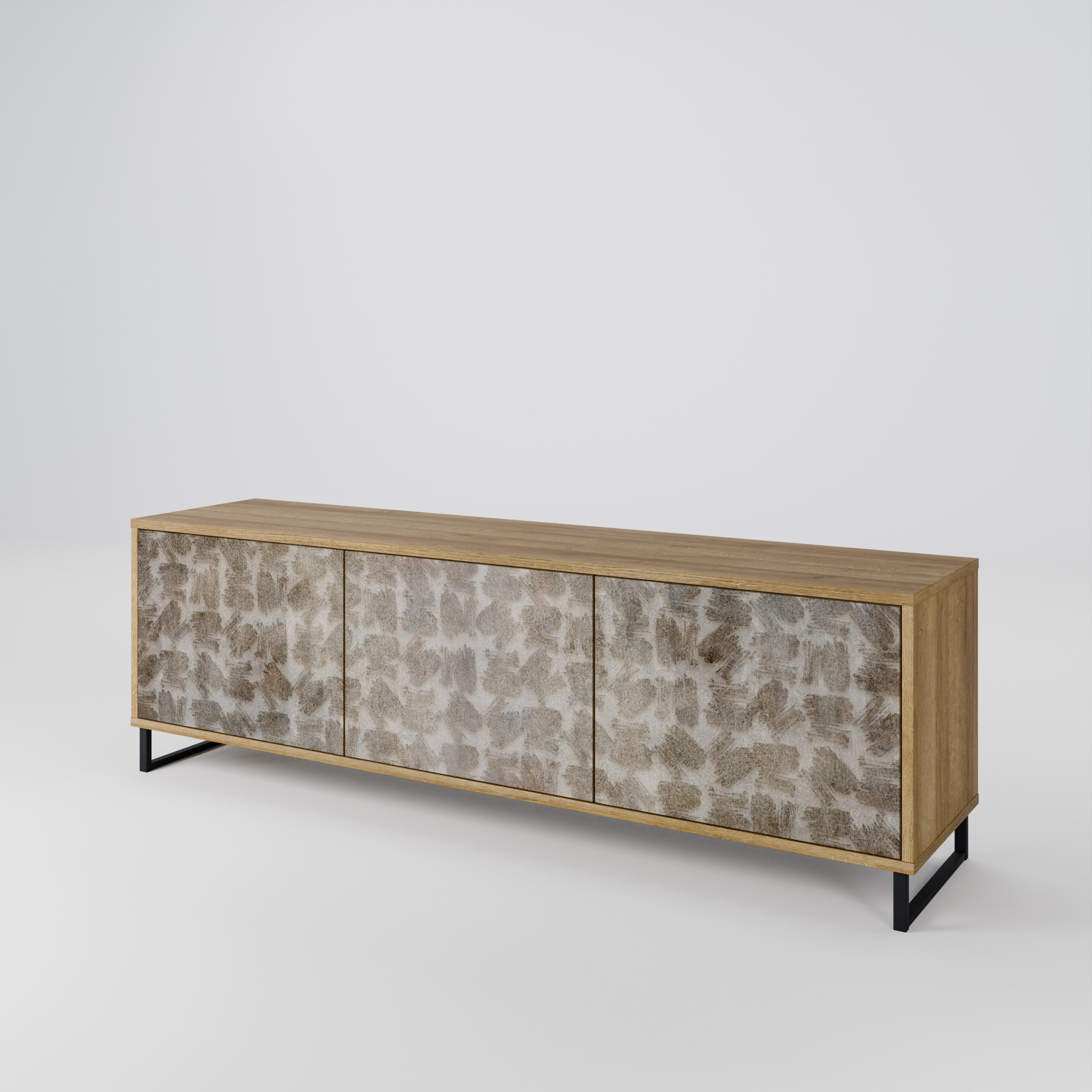 Mueble de TV de 3 puertas SLIGHTLY BLURRED con efecto roble