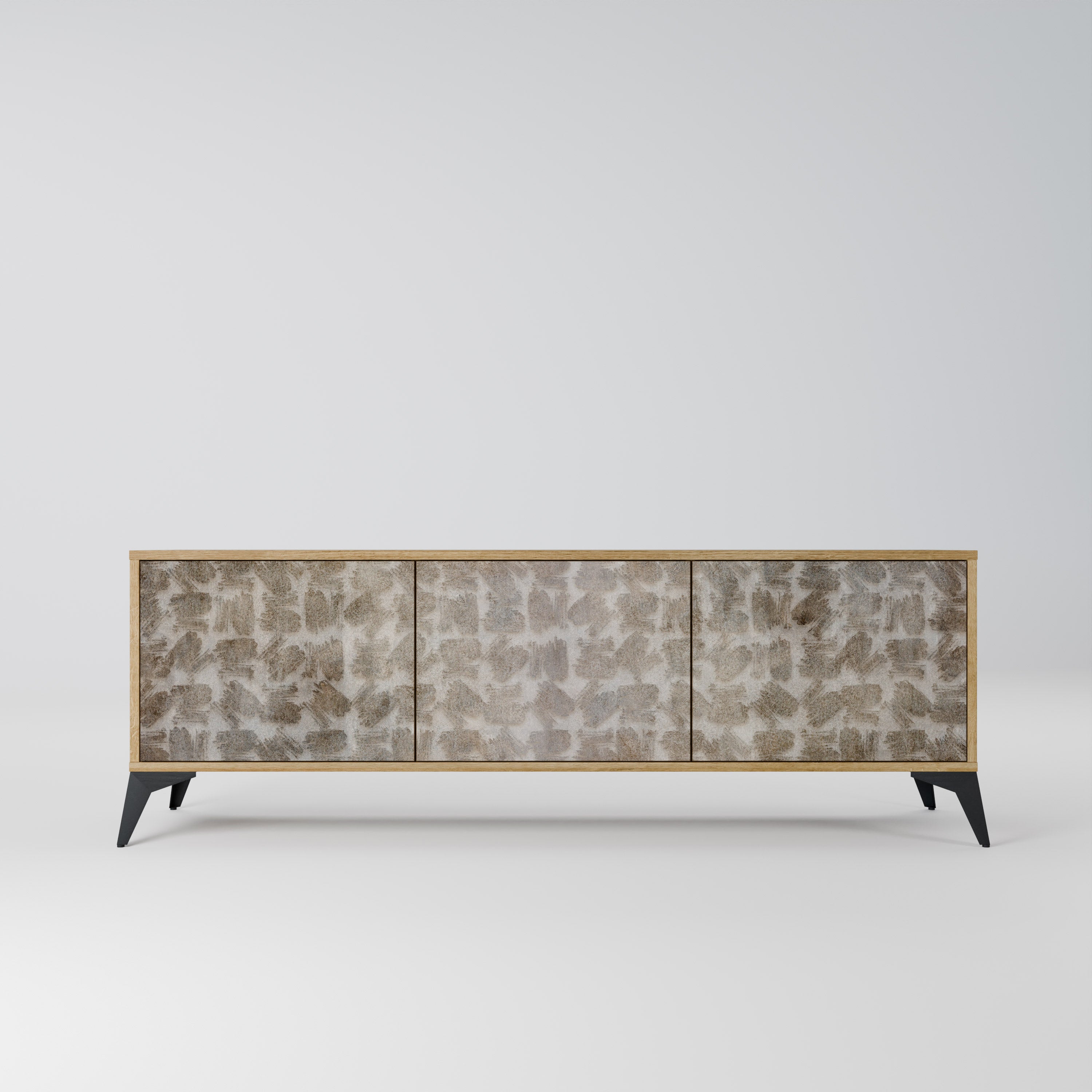 Mueble de TV de 3 puertas SLIGHTLY BLURRED con efecto roble