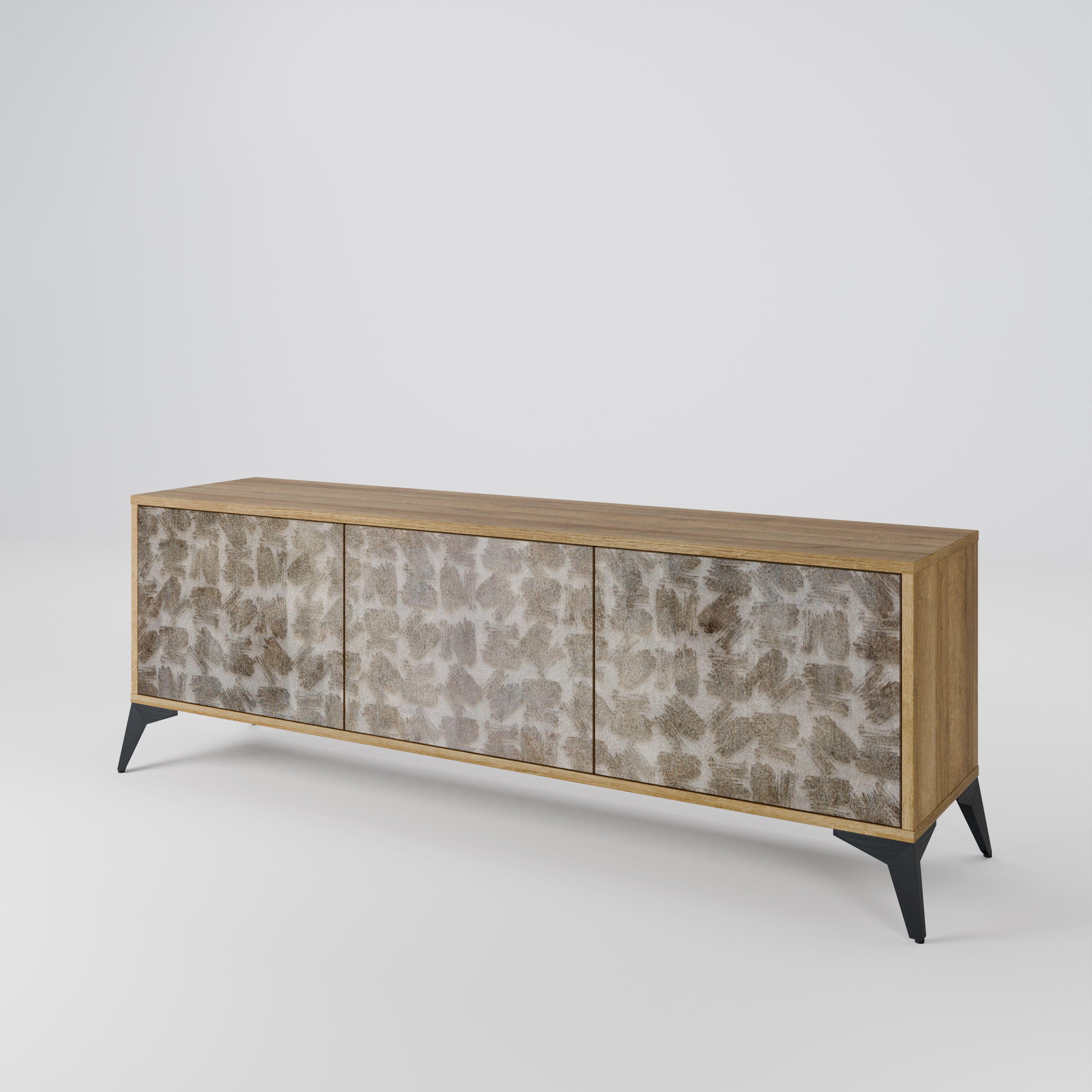 Mueble de TV de 3 puertas SLIGHTLY BLURRED con efecto roble