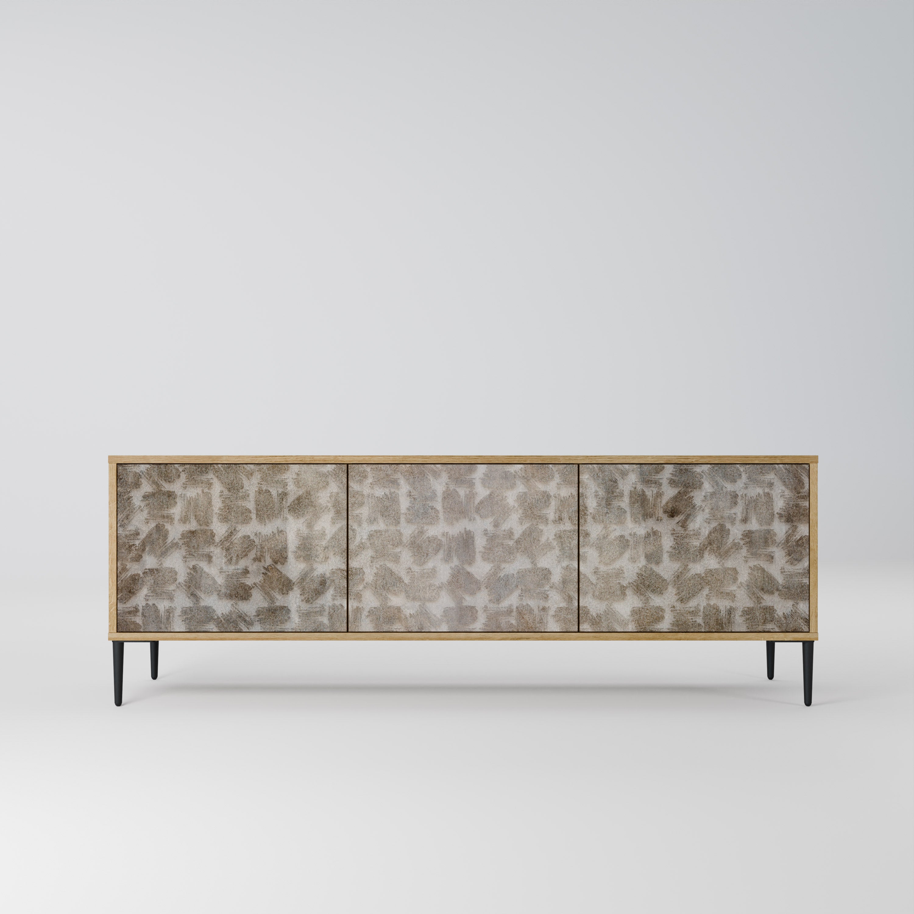 Mueble de TV de 3 puertas SLIGHTLY BLURRED con efecto roble