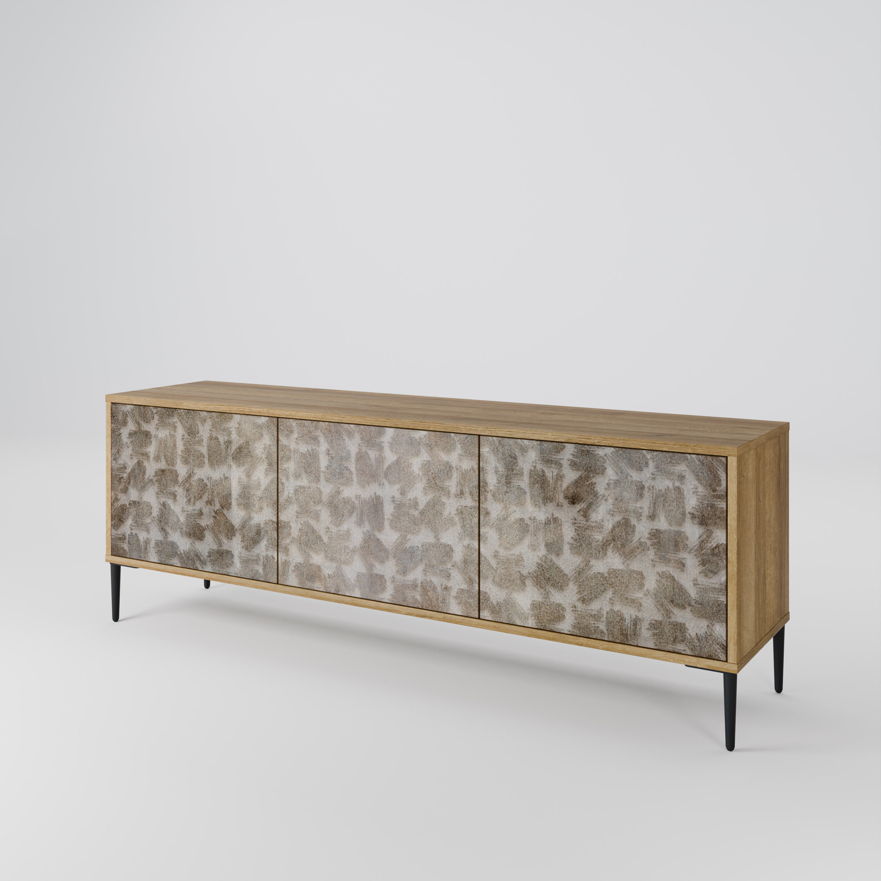 Mueble de TV de 3 puertas SLIGHTLY BLURRED con efecto roble