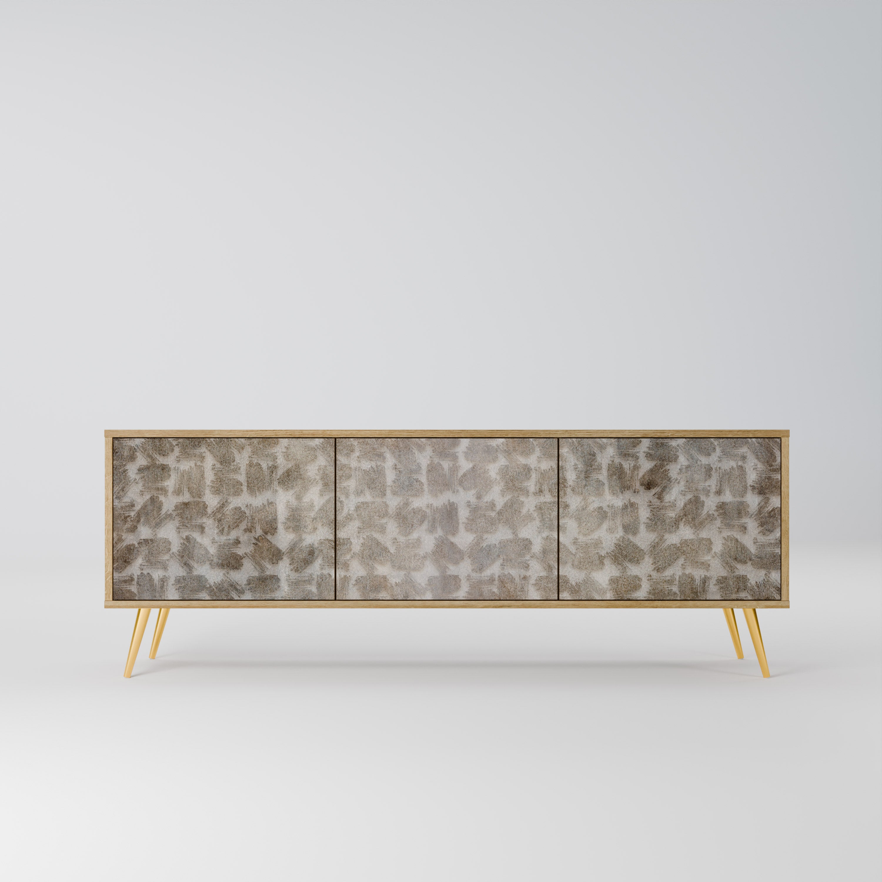 Mueble de TV de 3 puertas SLIGHTLY BLURRED con efecto roble