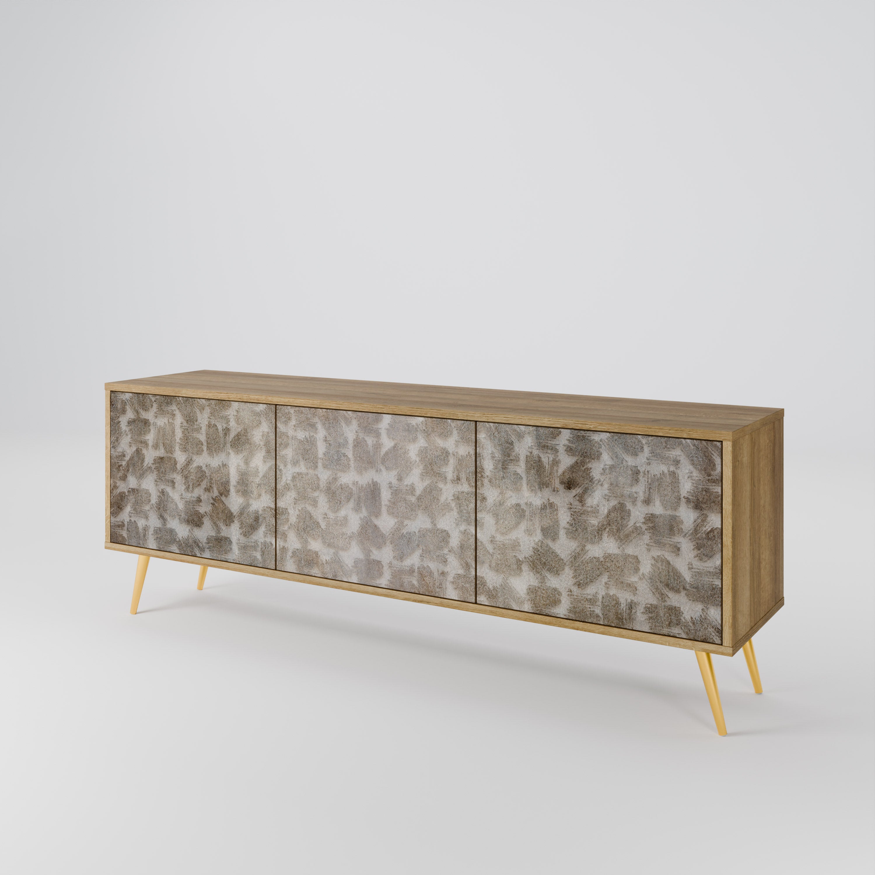 Mueble de TV de 3 puertas SLIGHTLY BLURRED con efecto roble