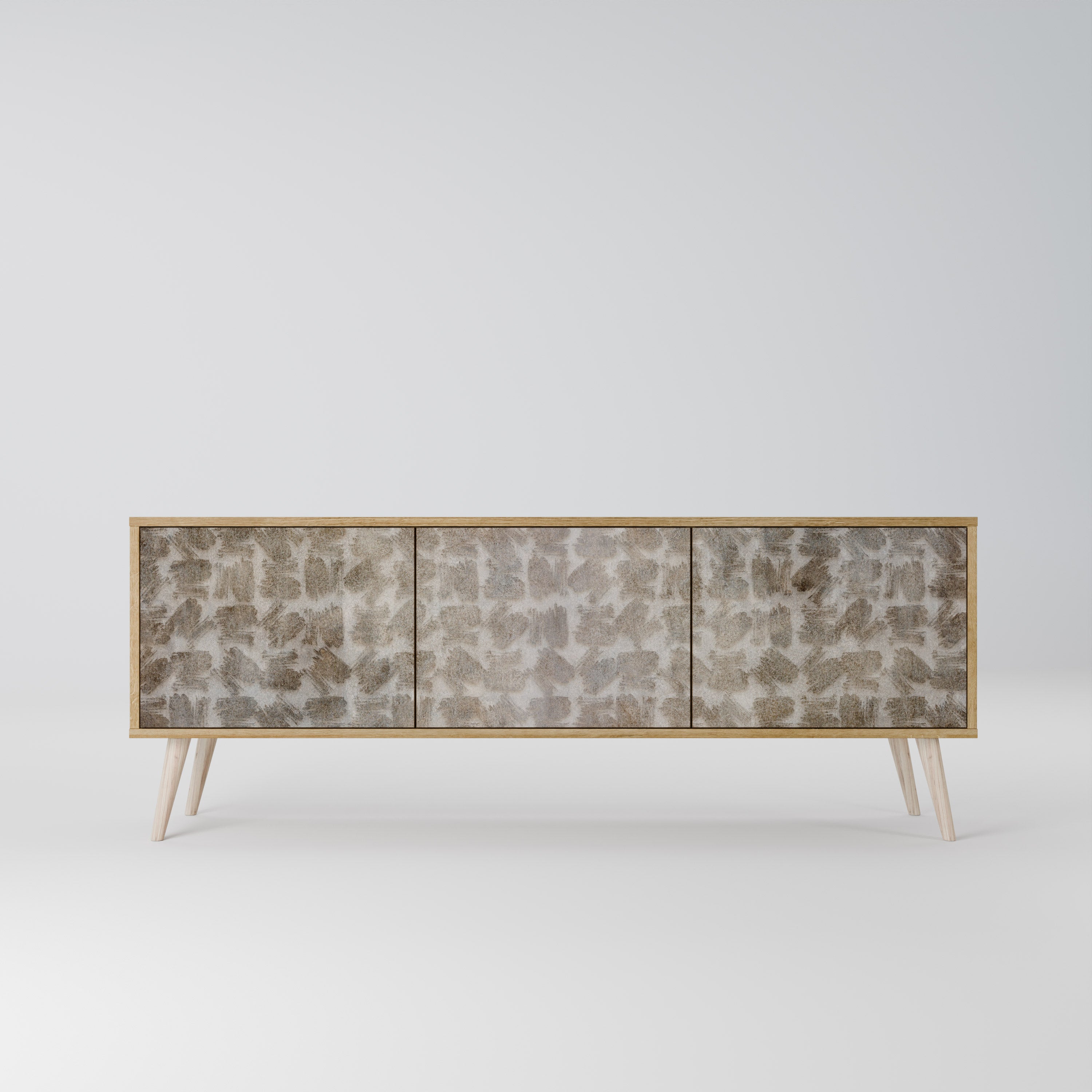 Mueble de TV de 3 puertas SLIGHTLY BLURRED con efecto roble