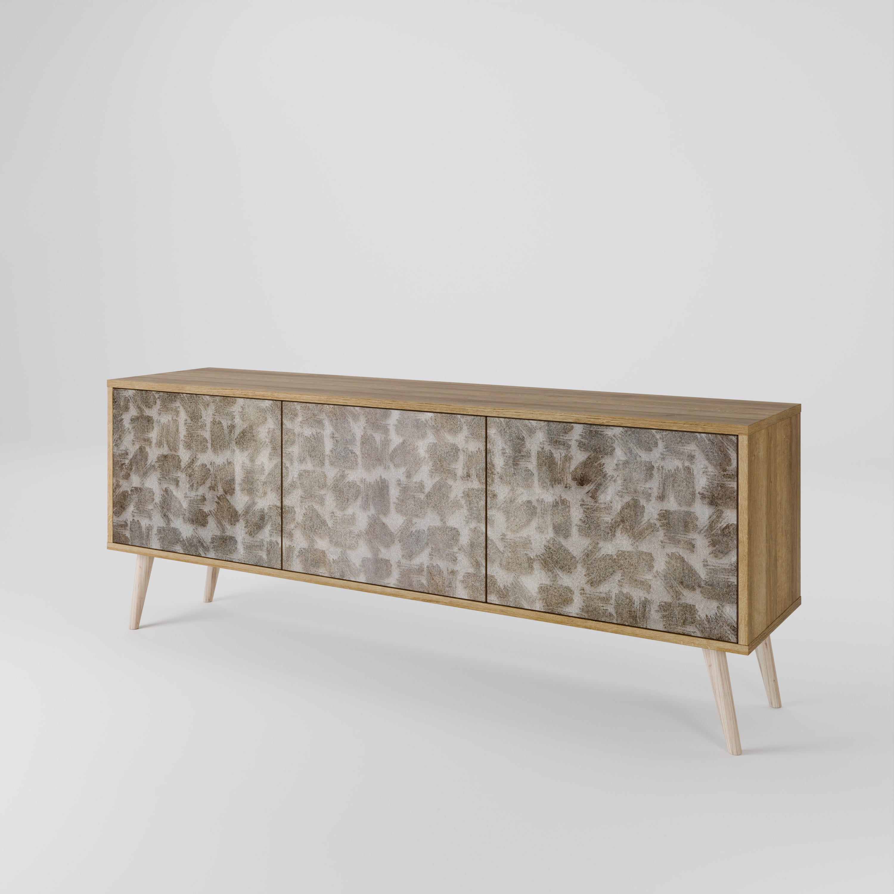 Mueble de TV de 3 puertas SLIGHTLY BLURRED con efecto roble