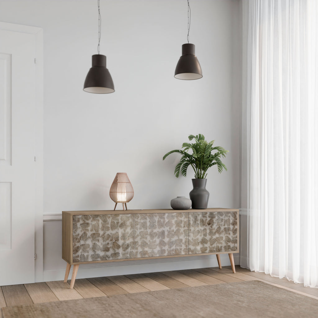 Mueble de TV de 3 puertas SLIGHTLY BLURRED con efecto roble