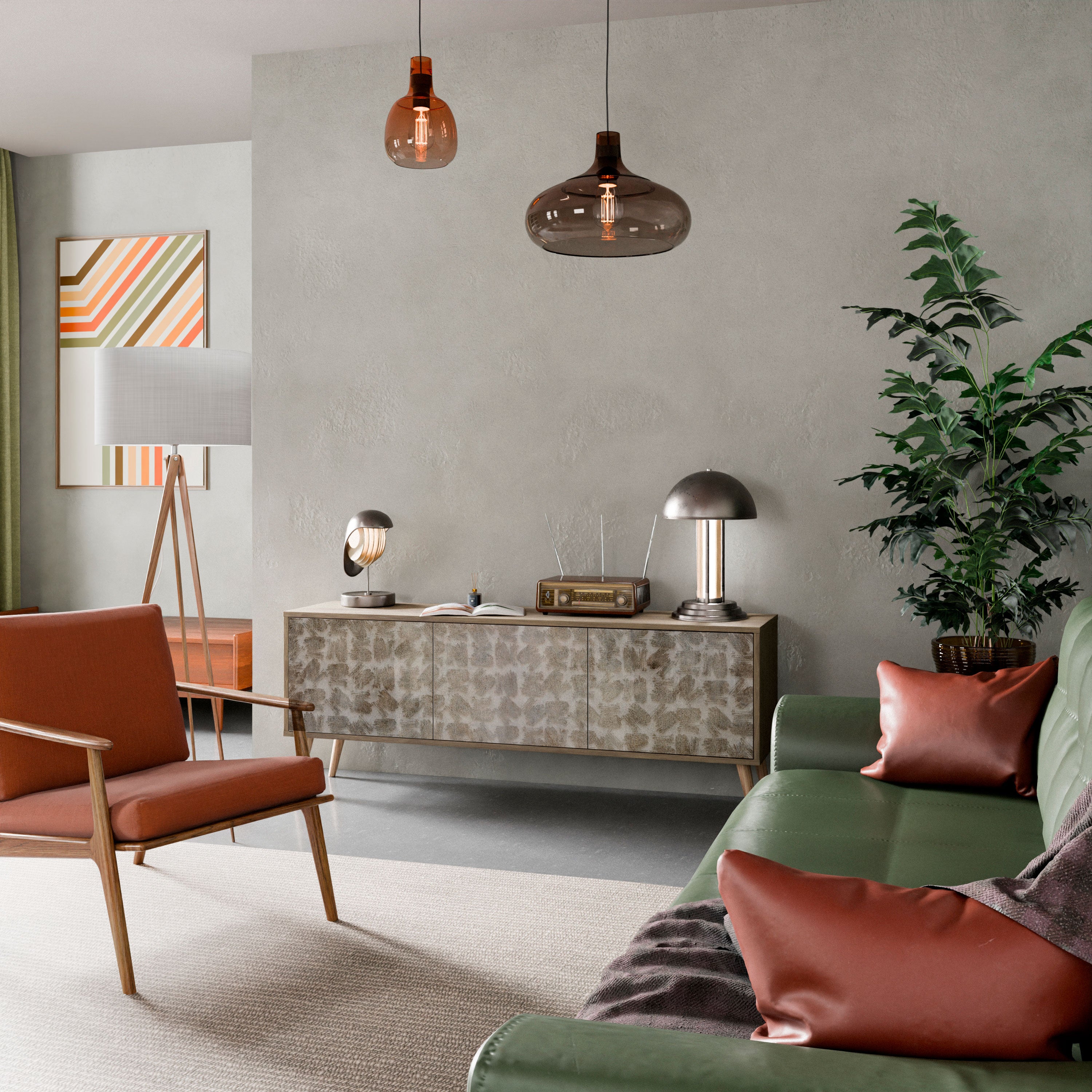 Mueble de TV de 3 puertas SLIGHTLY BLURRED con efecto roble