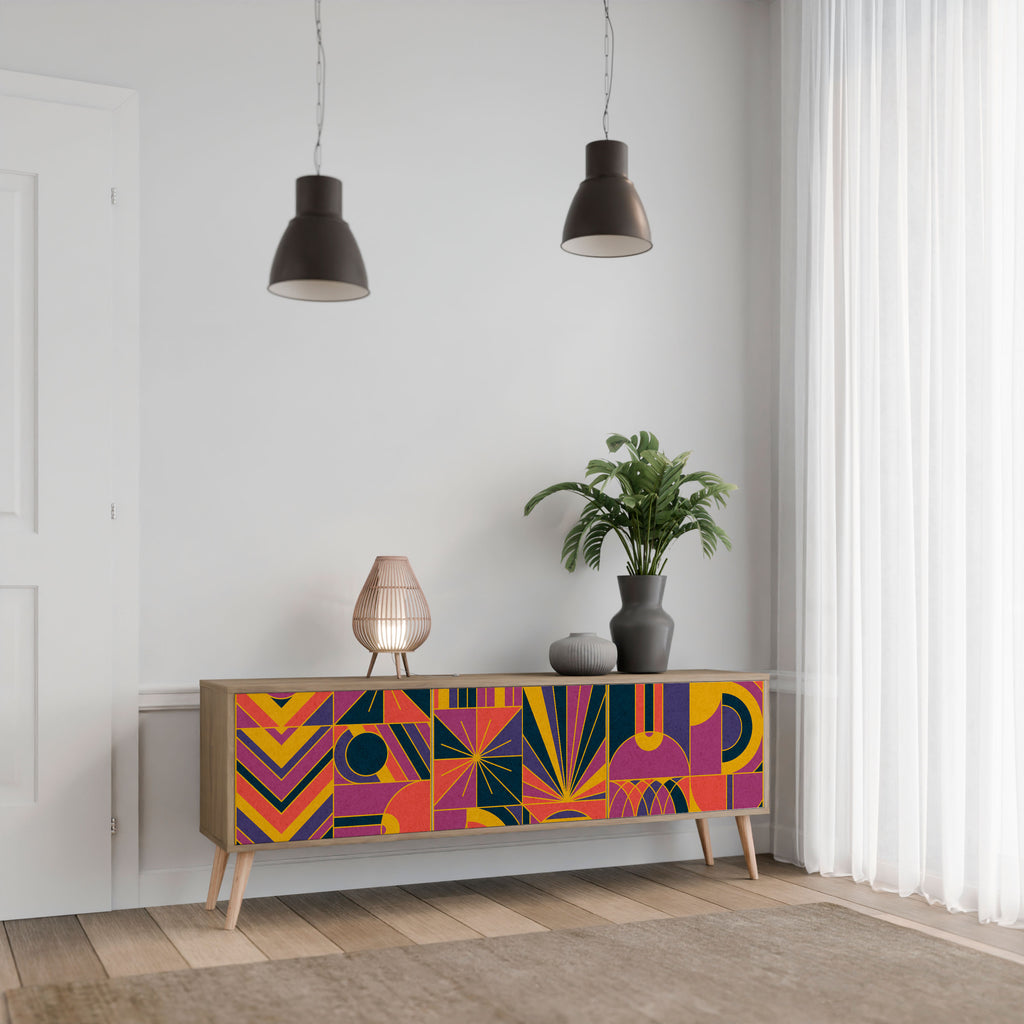 ELECTRIC PATTERNS 3-Door TV Stand in Oak Effect