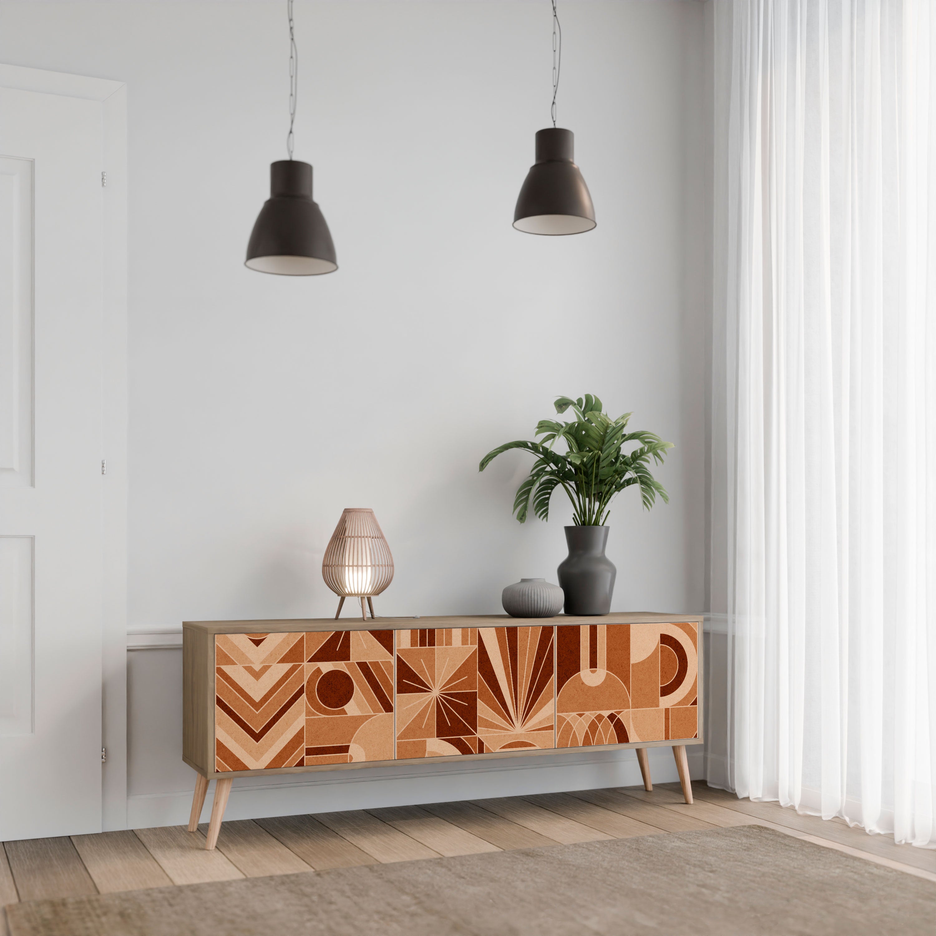 PRISM MOSAIC 3-Door TV Stand in Oak Effect