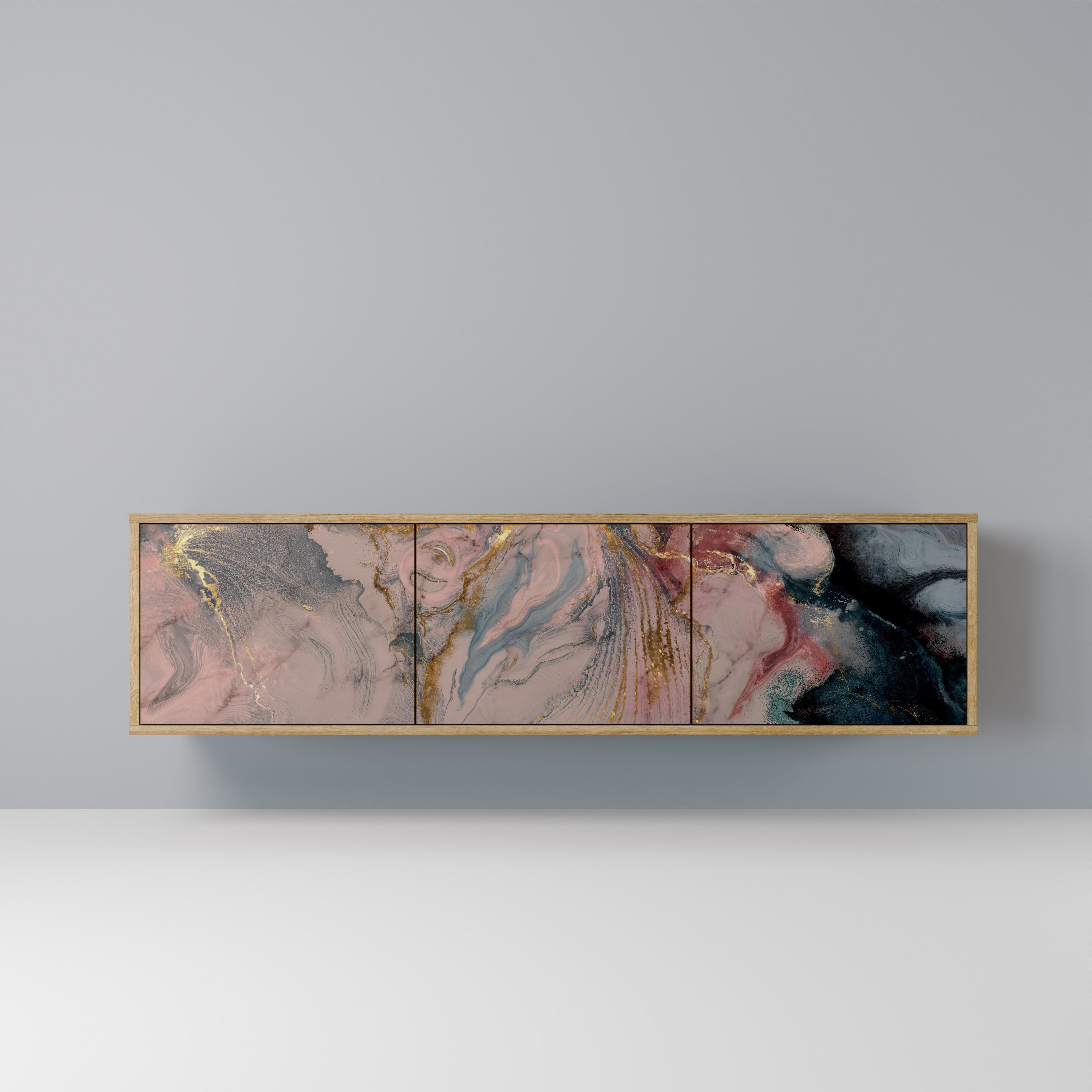 GILDED SWIRLS 3-Door TV Stand in Oak Effect