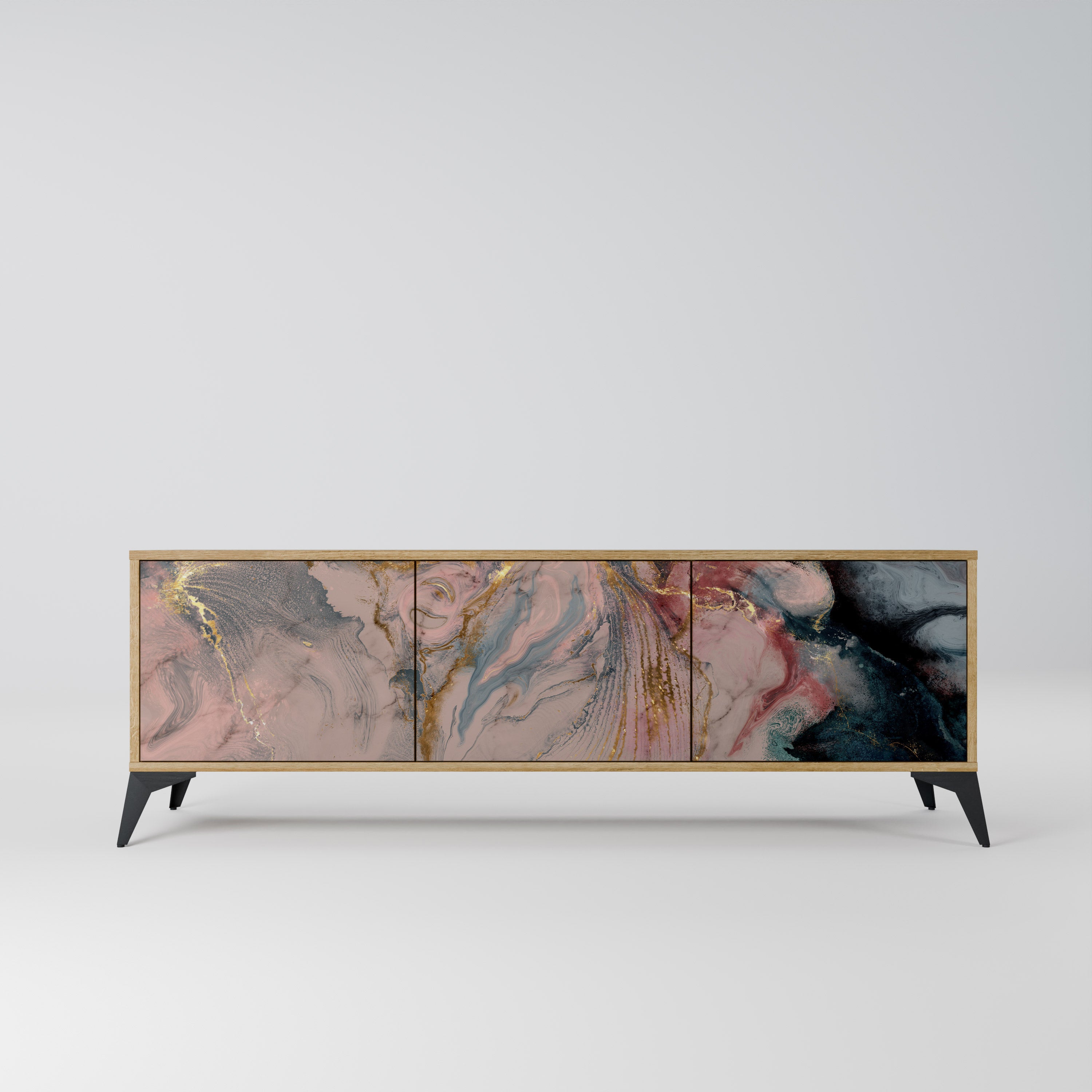 GILDED SWIRLS 3-Door TV Stand in Oak Effect